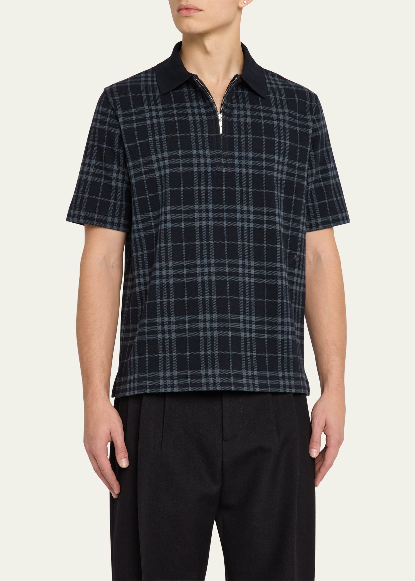 Men's Plaid Quarter-Zip Polo Shirt - 4