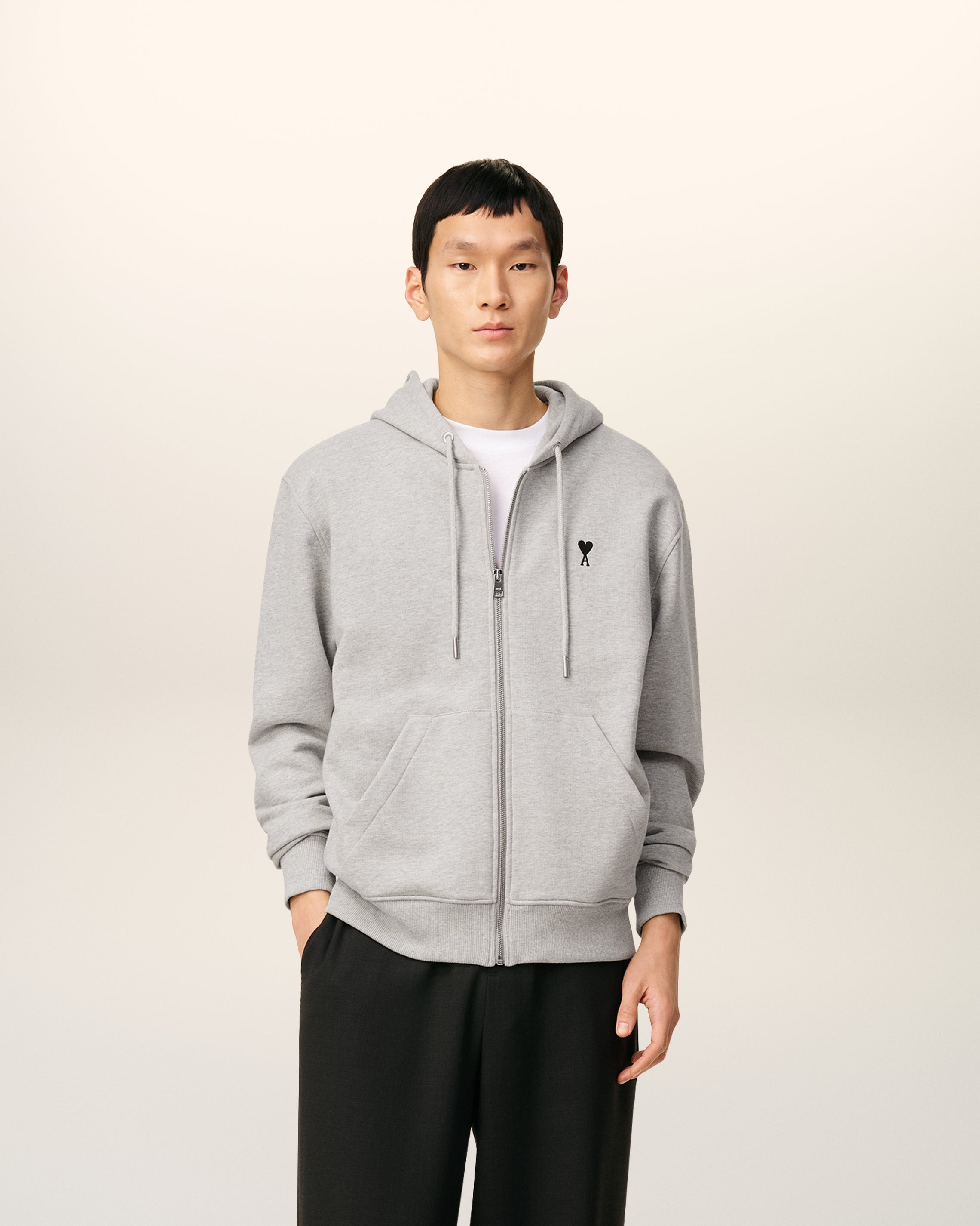 GREY COTTON ZIPPED AMI DE COEUR HOODIE - 2