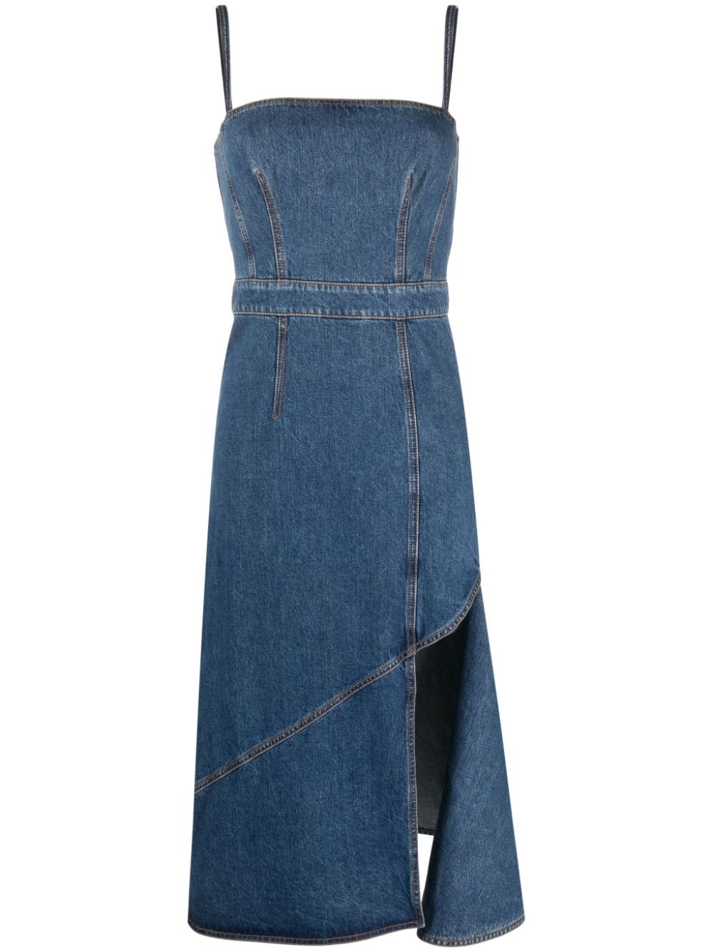 asymmetric denim midi dress - 1