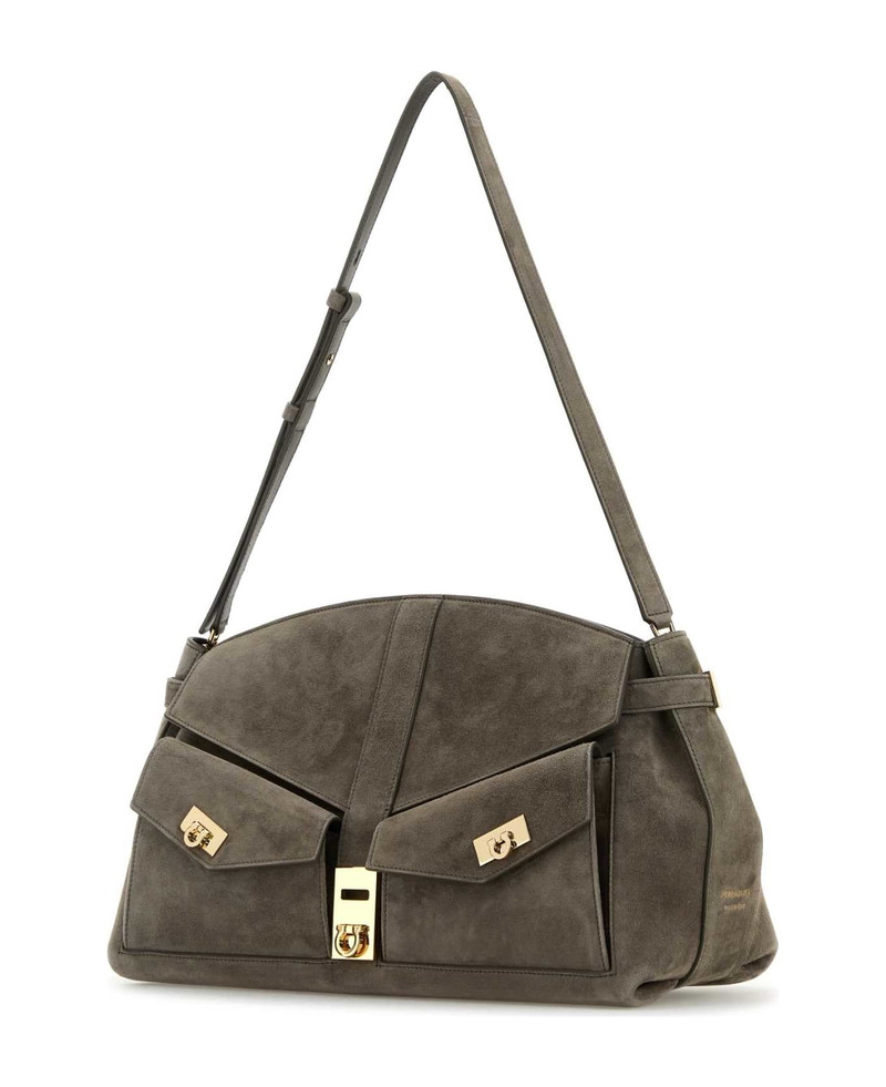 FERRAGAMO Grey Suede Shoulder Bag outlook