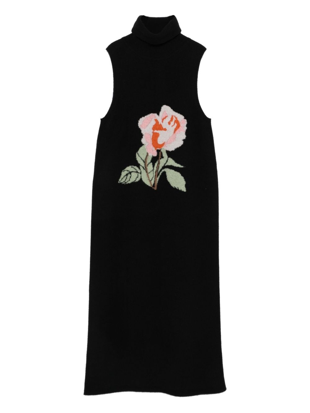 rose-embroidery turtleneck dress - 1