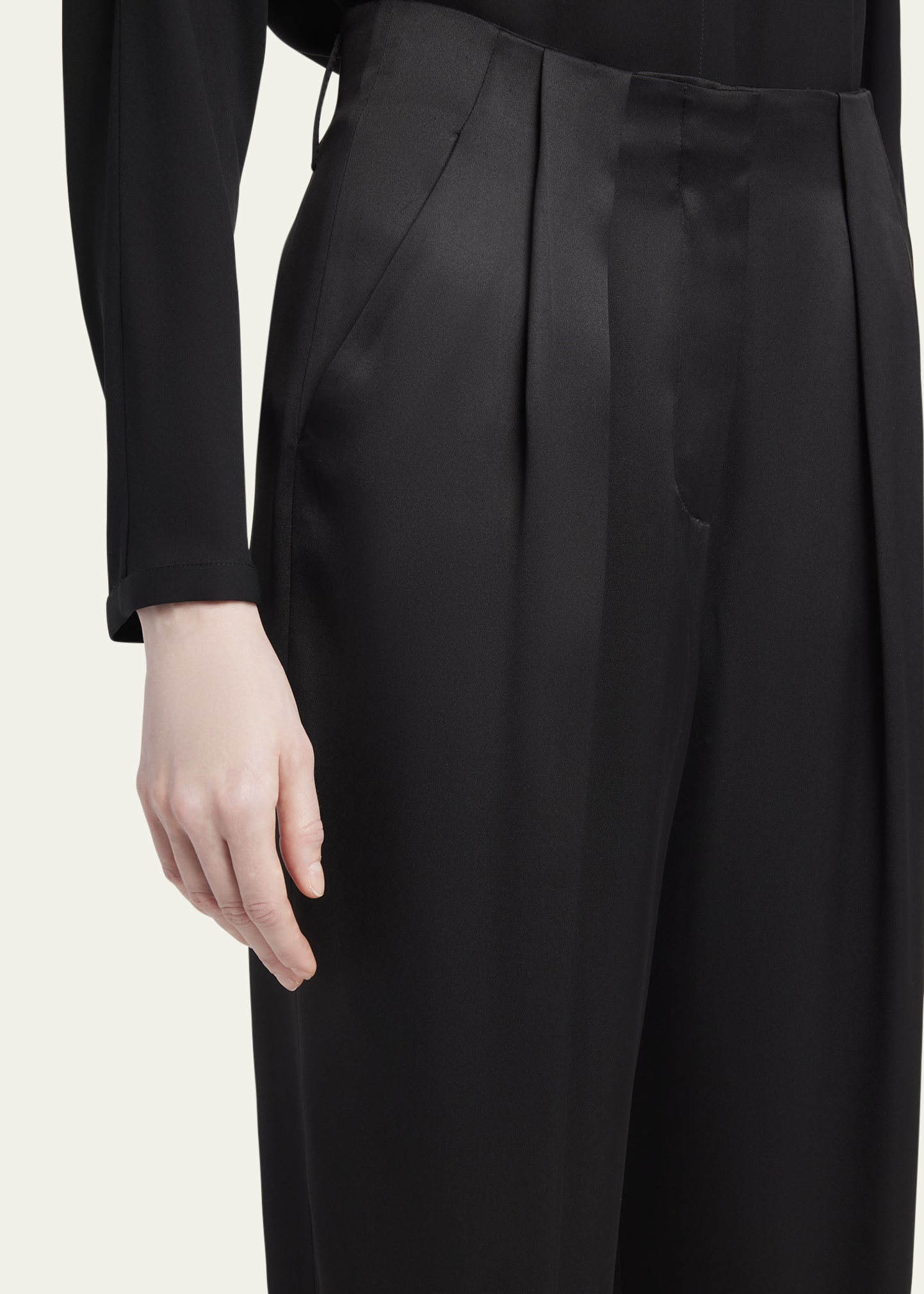Pleated High-Rise Double Silk Satin Trousers - 5