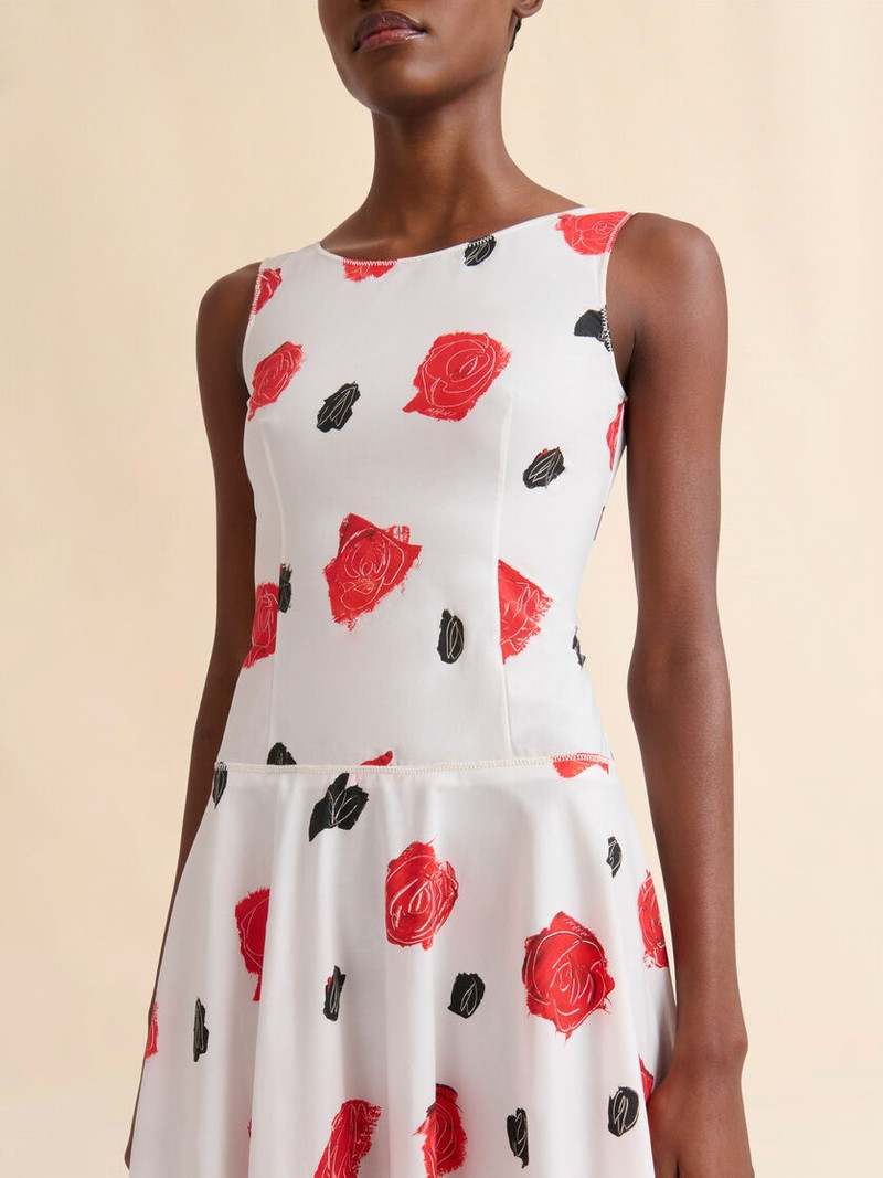 WHITE POPLIN BUSTIER DRESS WITH IRIS PRINT 5