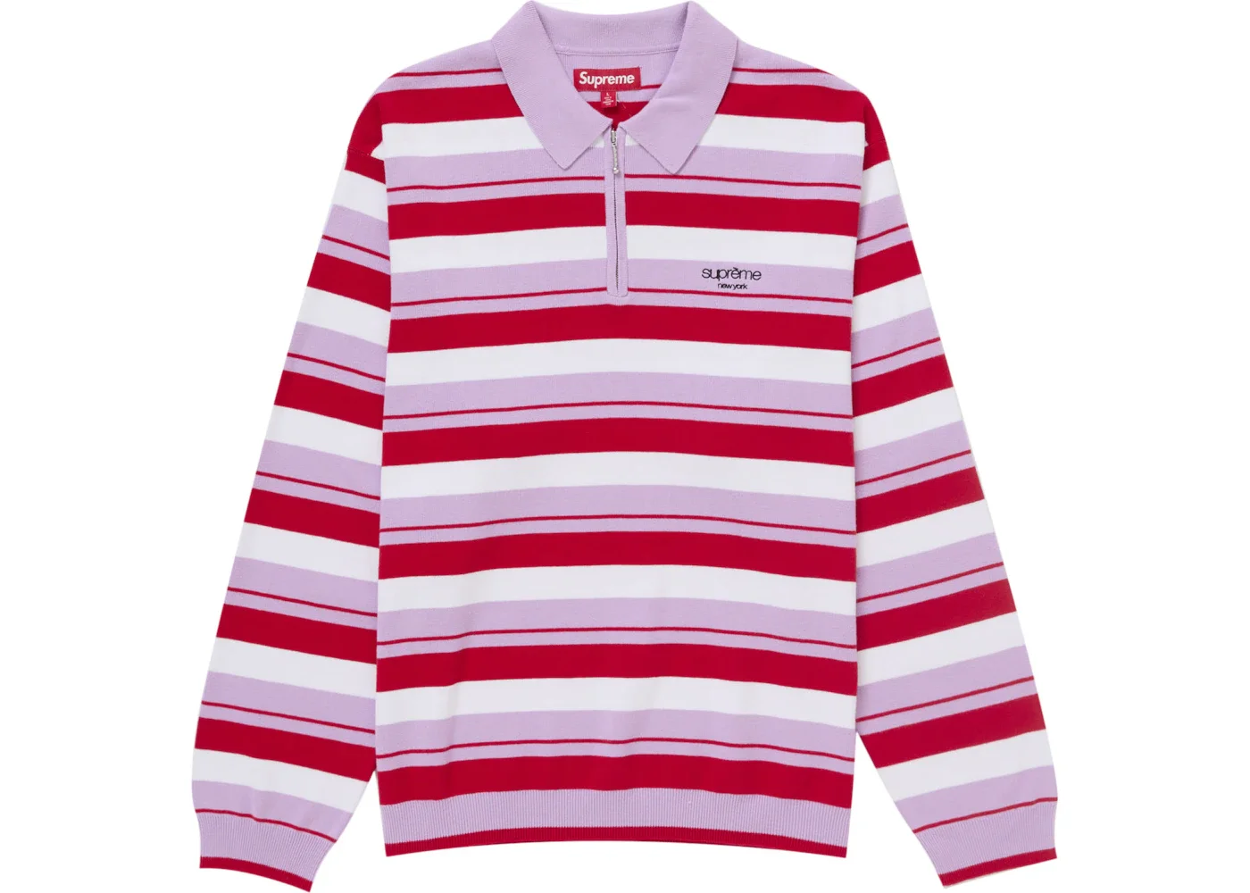 Supreme Stripe Zip L/S Polo Light Purple - 1