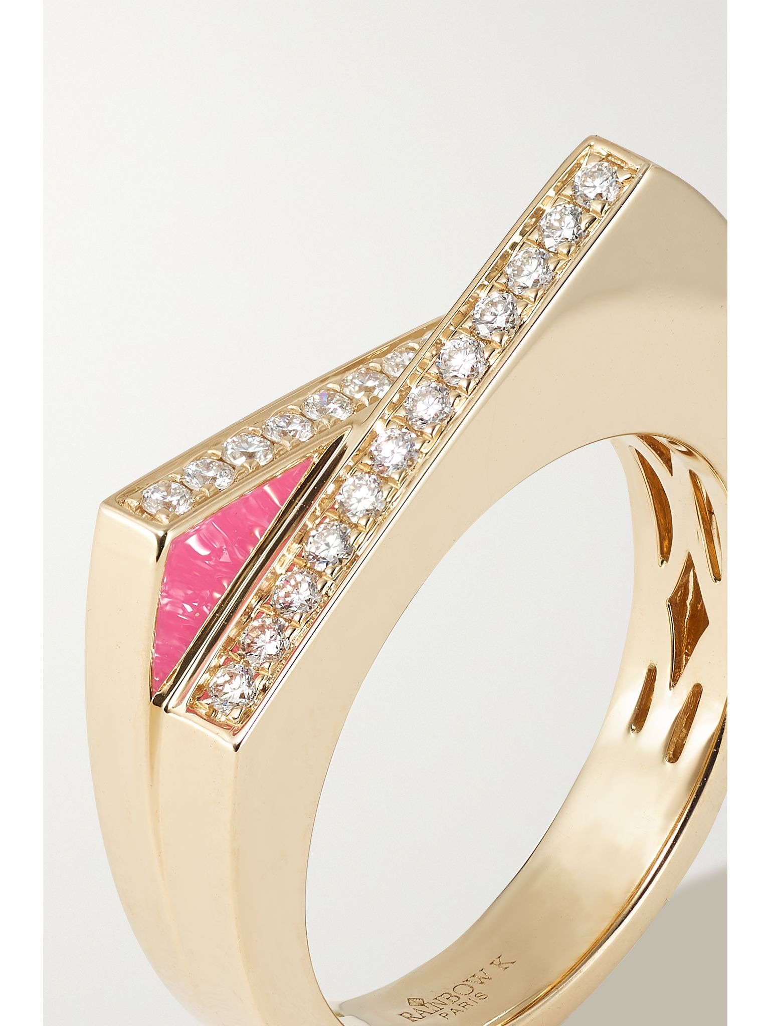 Handcuff 14-karat gold, diamond and enamel ring Pink - 4
