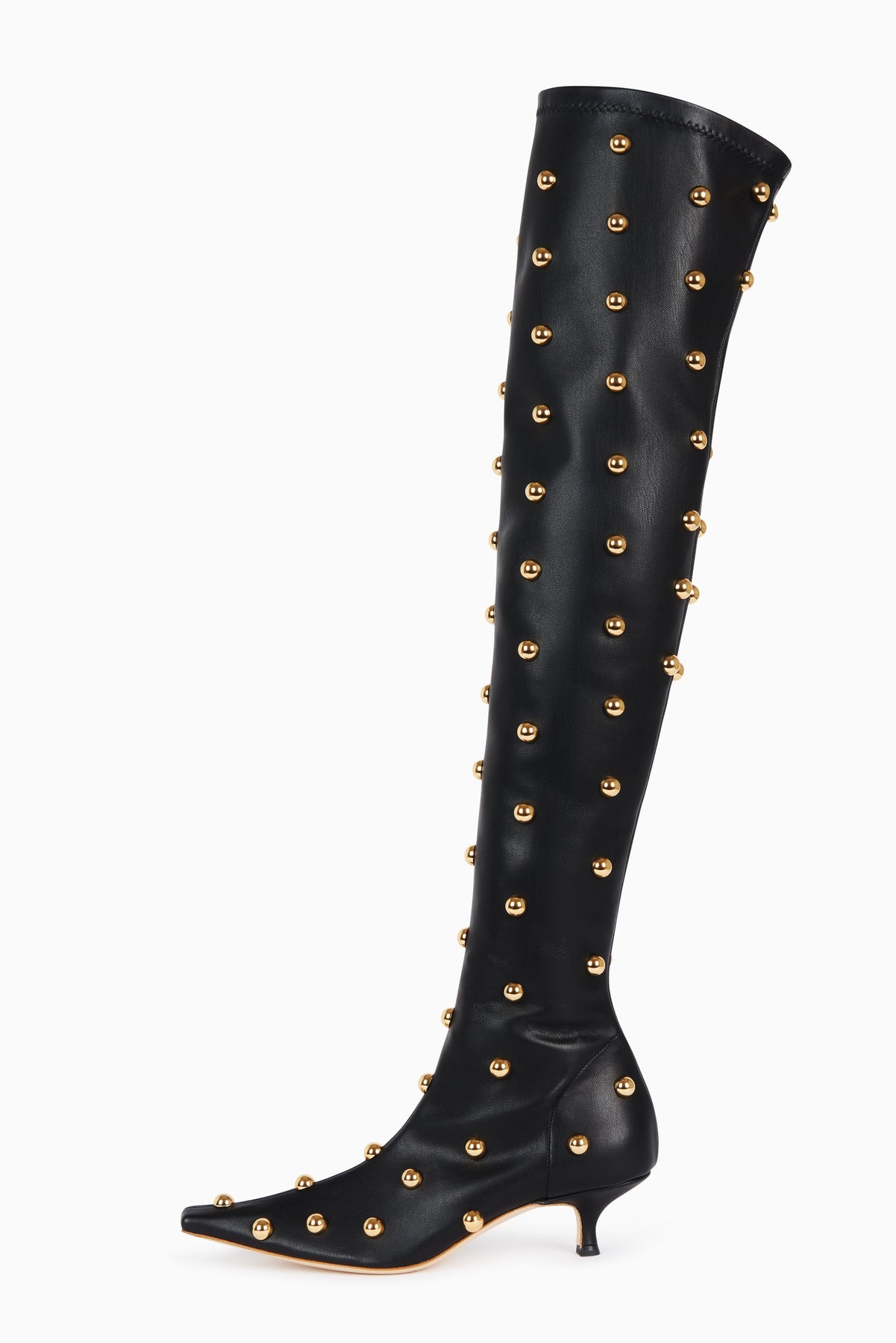 VERONICA BORCHIE STRETCH KNEE KITTEN HEEL BOOT BLACK GOLD - 1