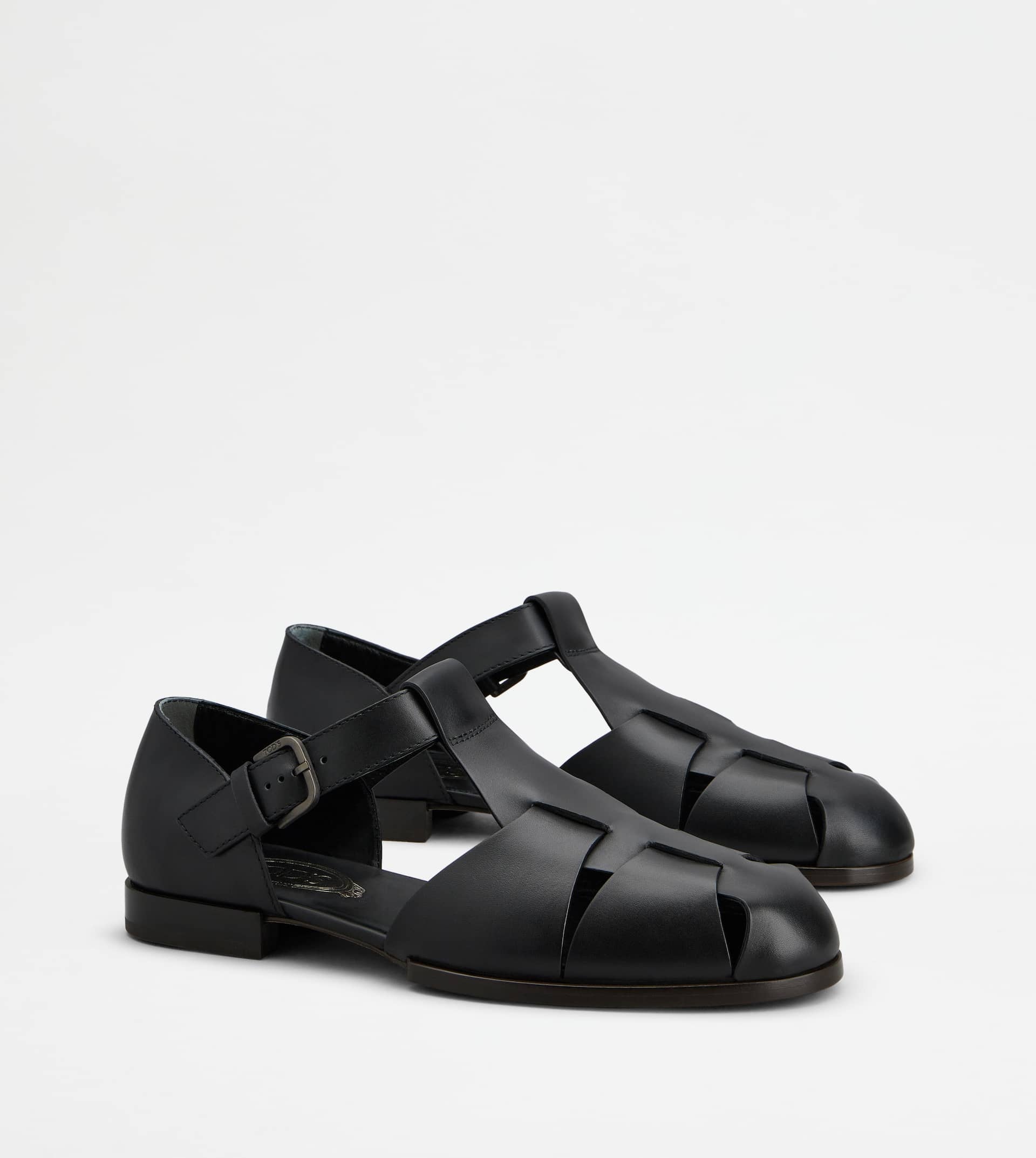 SANDALS IN LEATHER - BLACK - 4