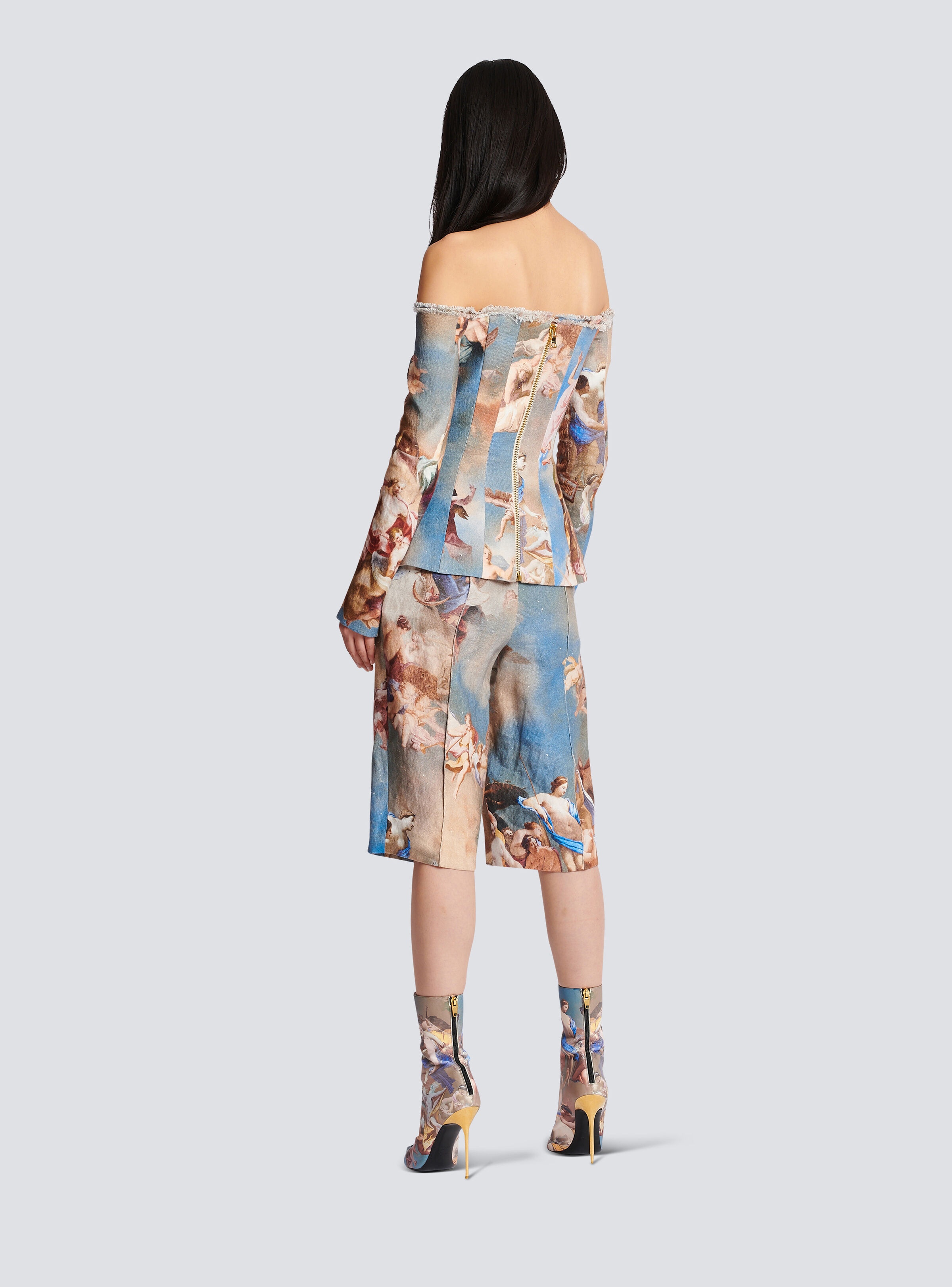 Sky printed off-the-shoulder canvas jacket - 4