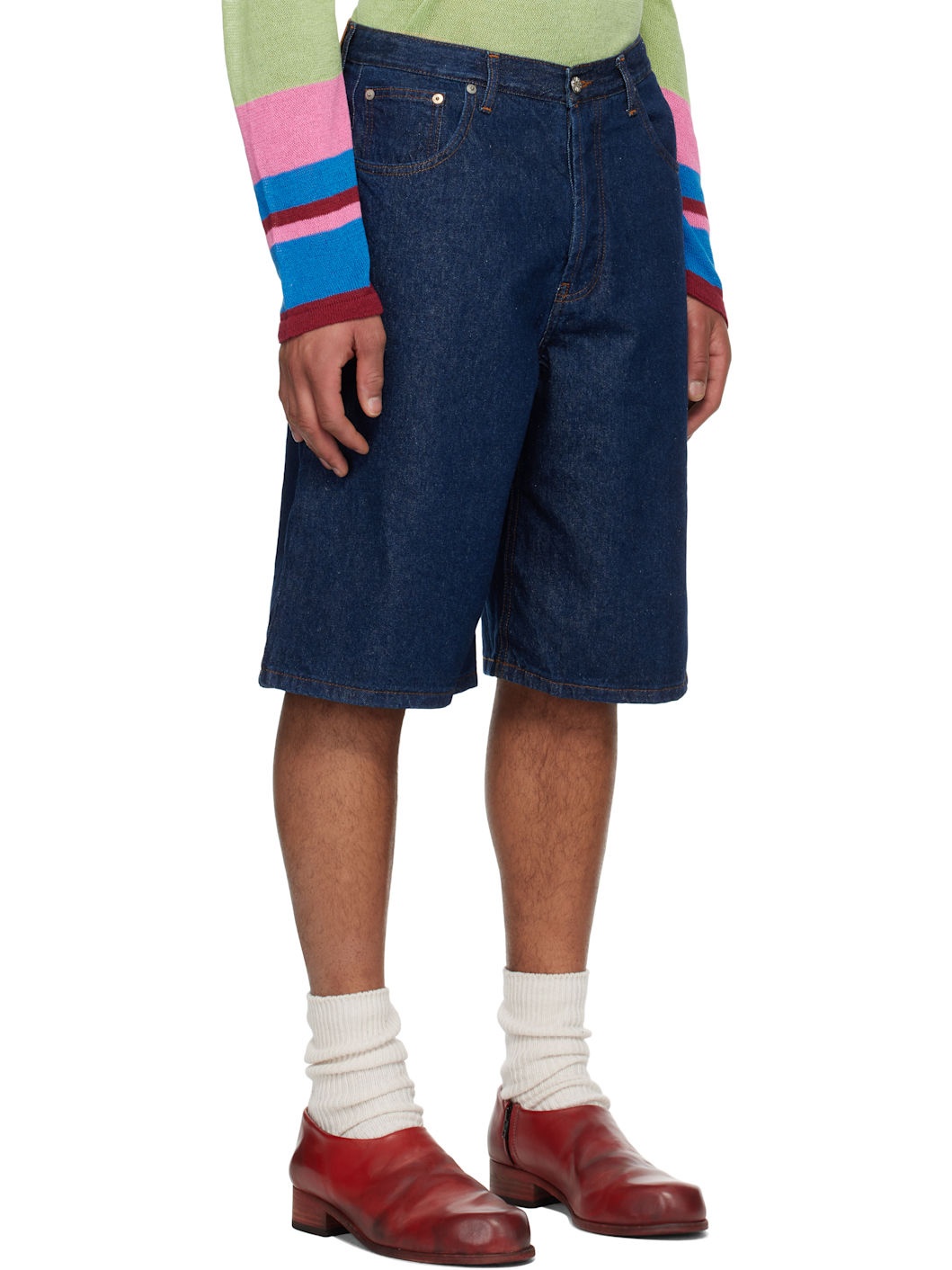 Indigo Lightweight Denim Circle Window Shorts - 2
