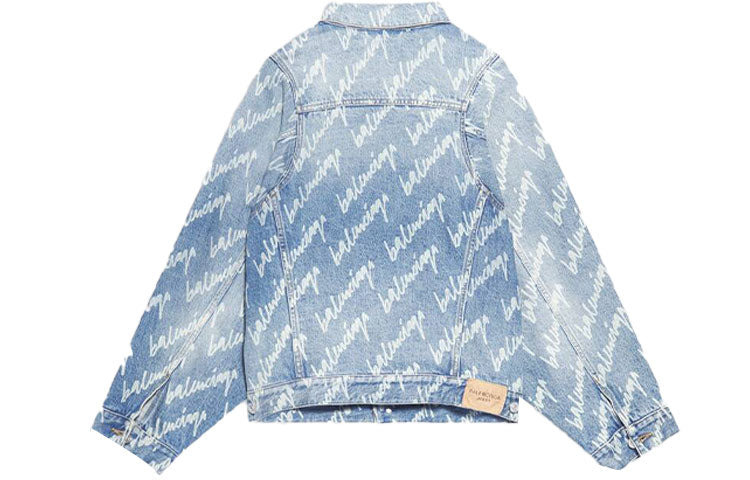 Balenciaga Allover Script Logo Denim Jacket 'Light Blue White' 681690TJW904200 - 2