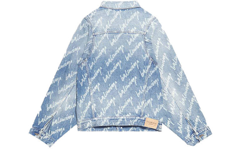 BALENCIAGA Balenciaga Allover Script Logo Denim Jacket 'Light Blue White' 681690TJW904200 outlook