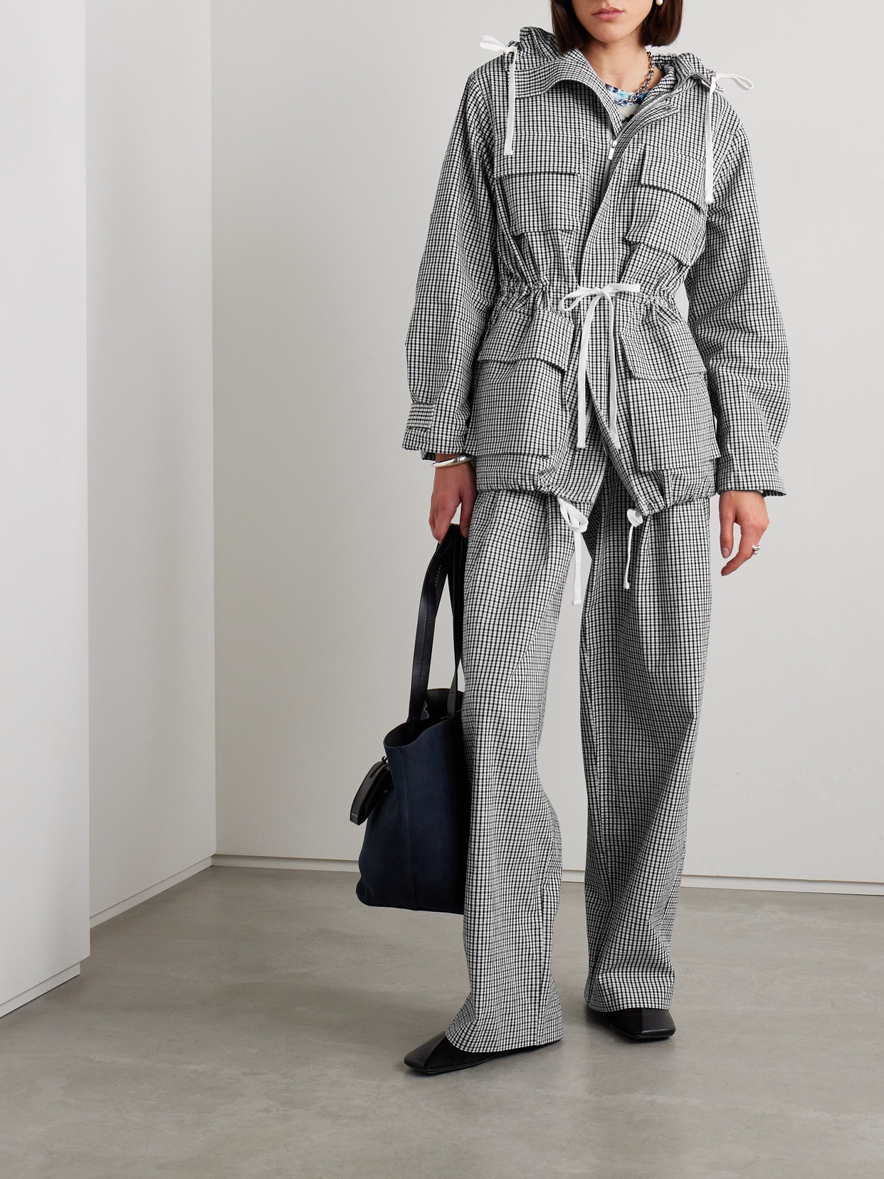 Nina Hooded Gingham Cotton And Linen-blend Jacket - 2
