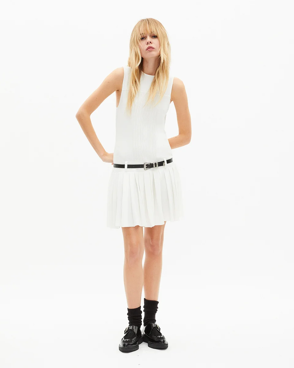 SHORT DRESS IN ECRU PLEATED MESH - 1