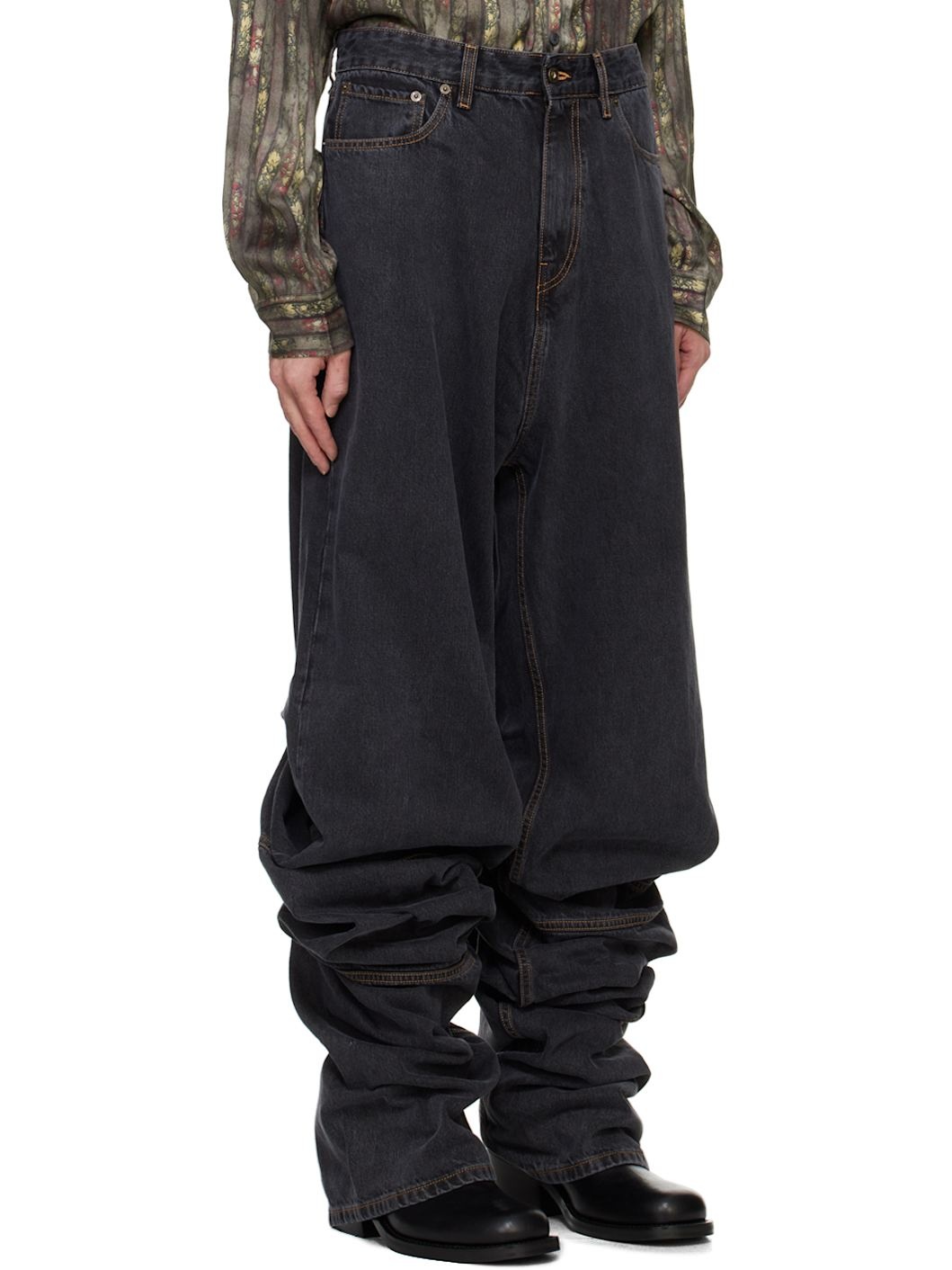 Black Draped Cuff Jeans - 2