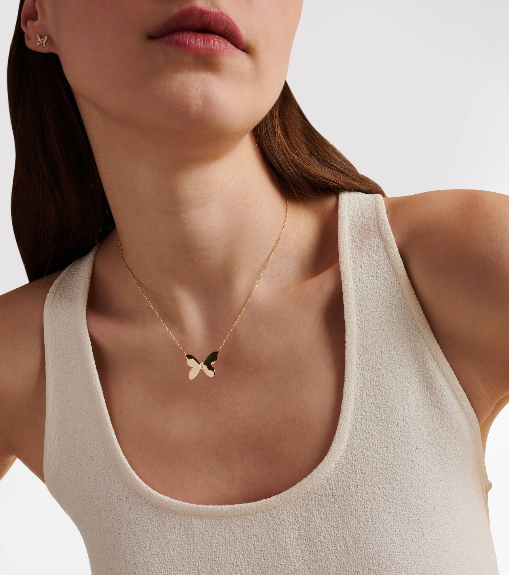 Butterfly 14kt gold necklace with diamonds - 3