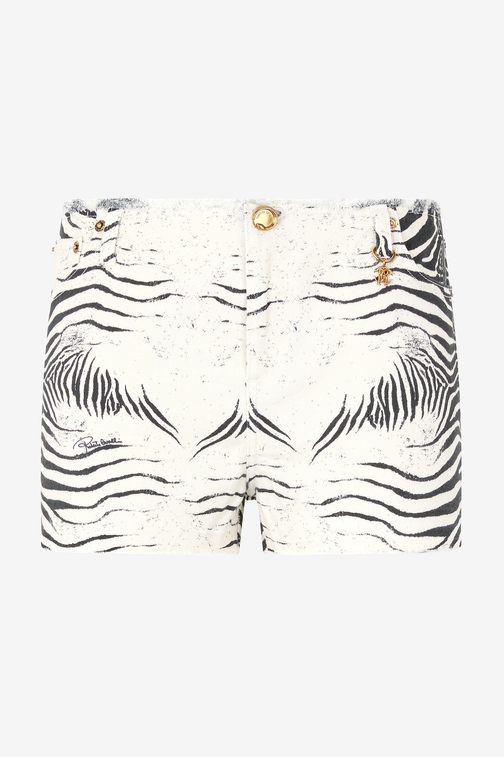 Frayed Shorts With White Tigress Print - 1