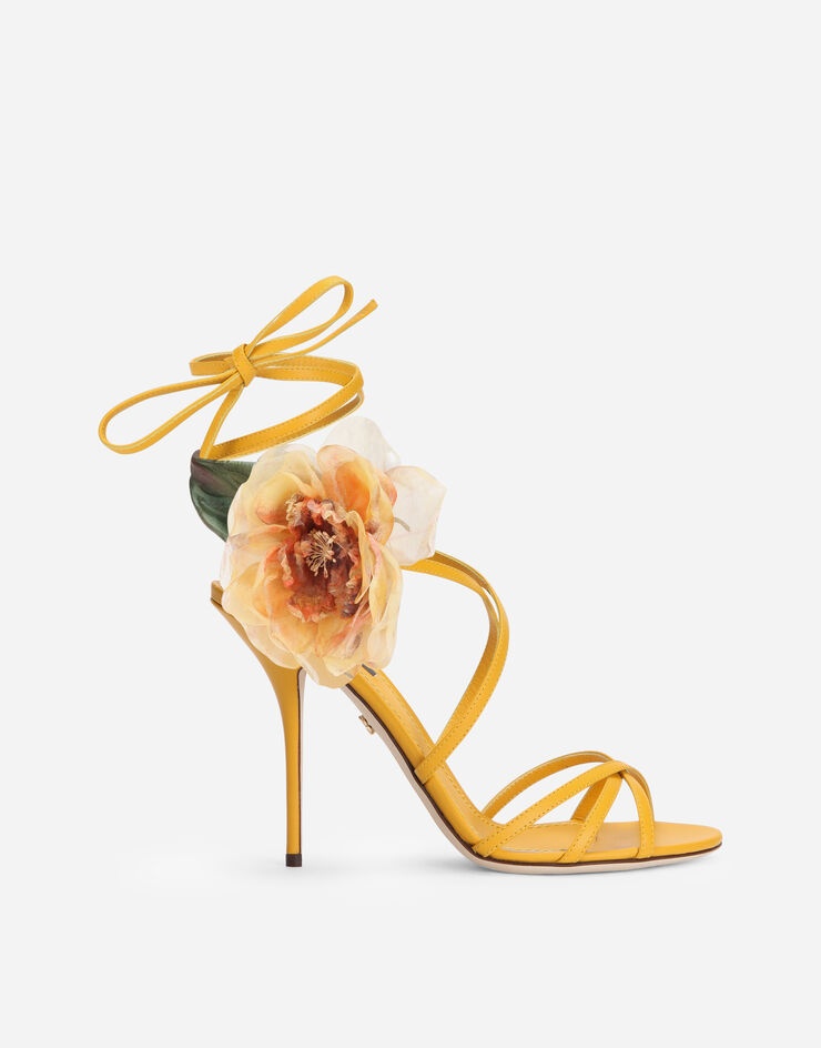 Nappa leather sandals with silk flower - 1