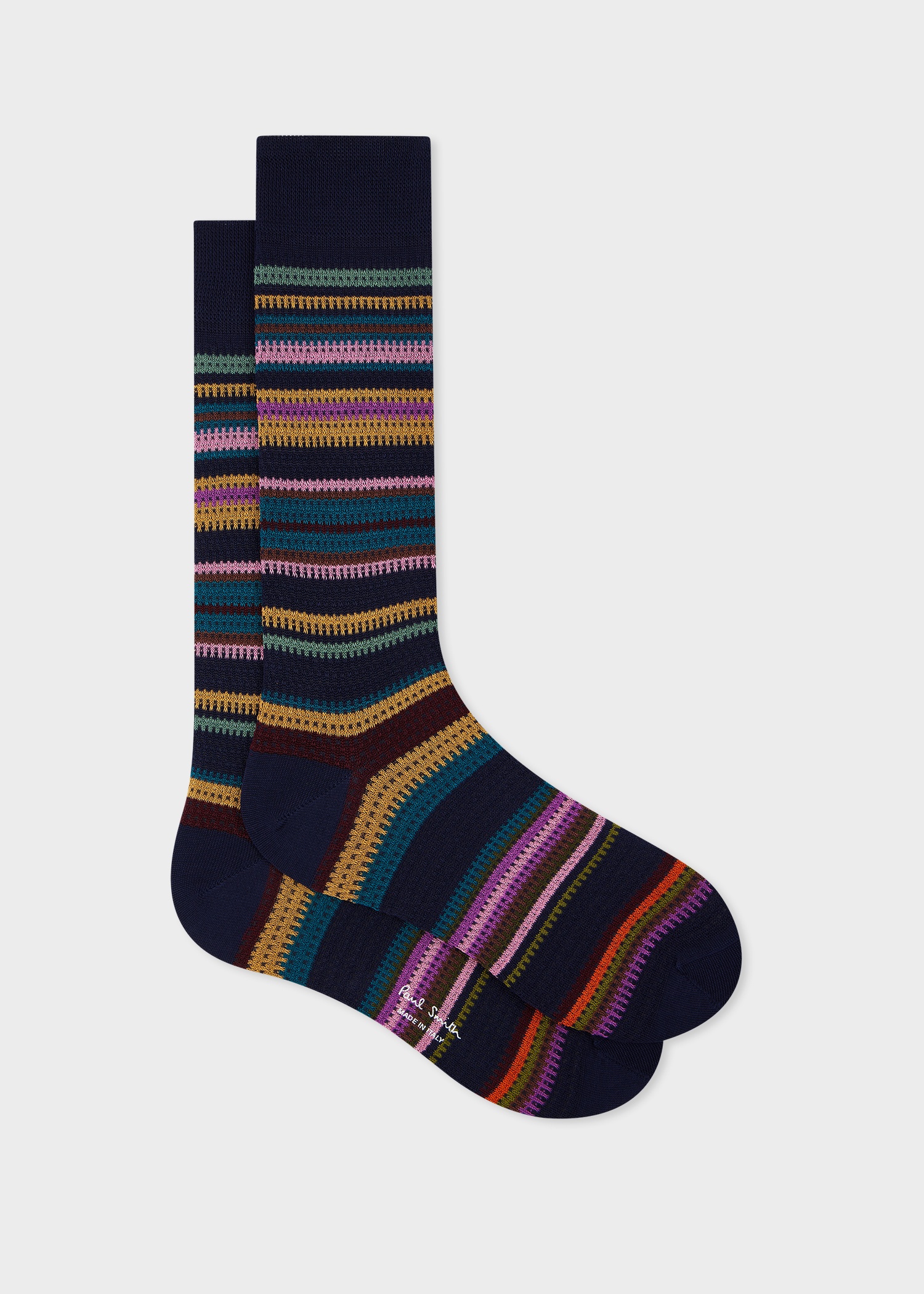 Navy Cotton-Blend Mixed Stripe Socks - 1