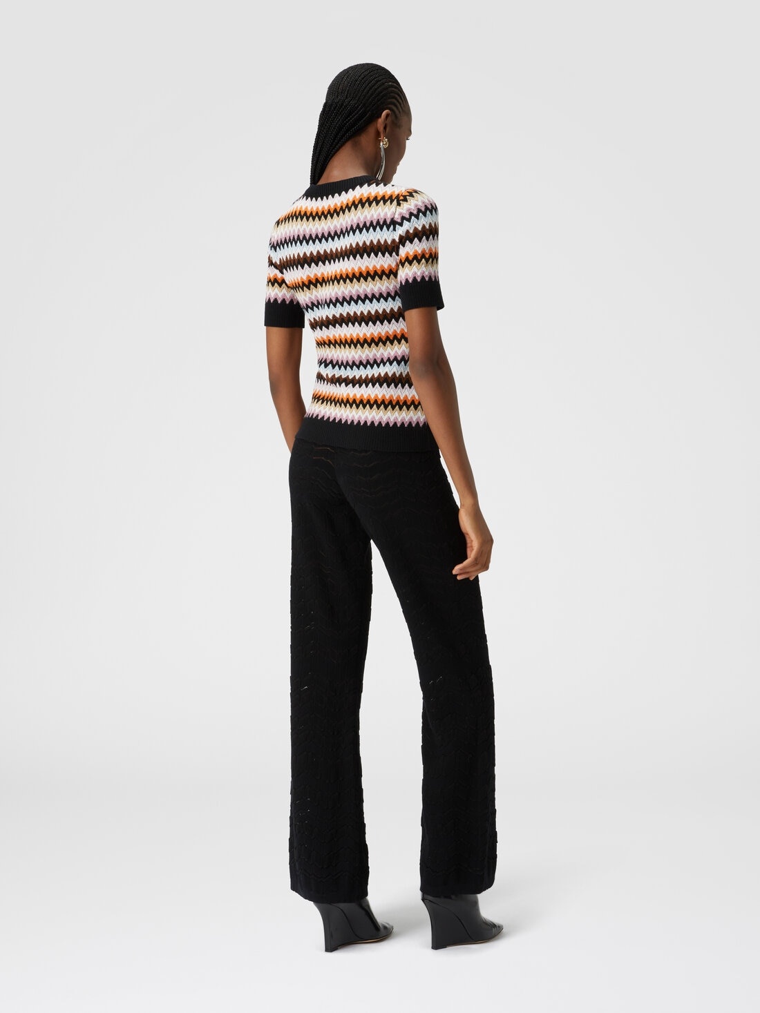 Short-sleeved crewneck pullover in zigzag wool - 3