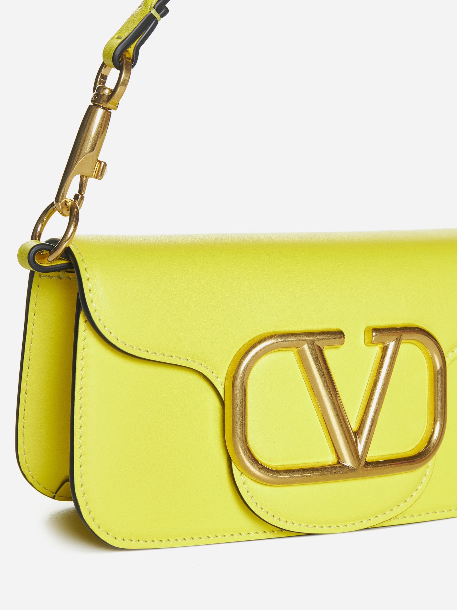 VALENTINO Garavani Loco V Logo Calfskin Leather Shoulder Bag Yellow