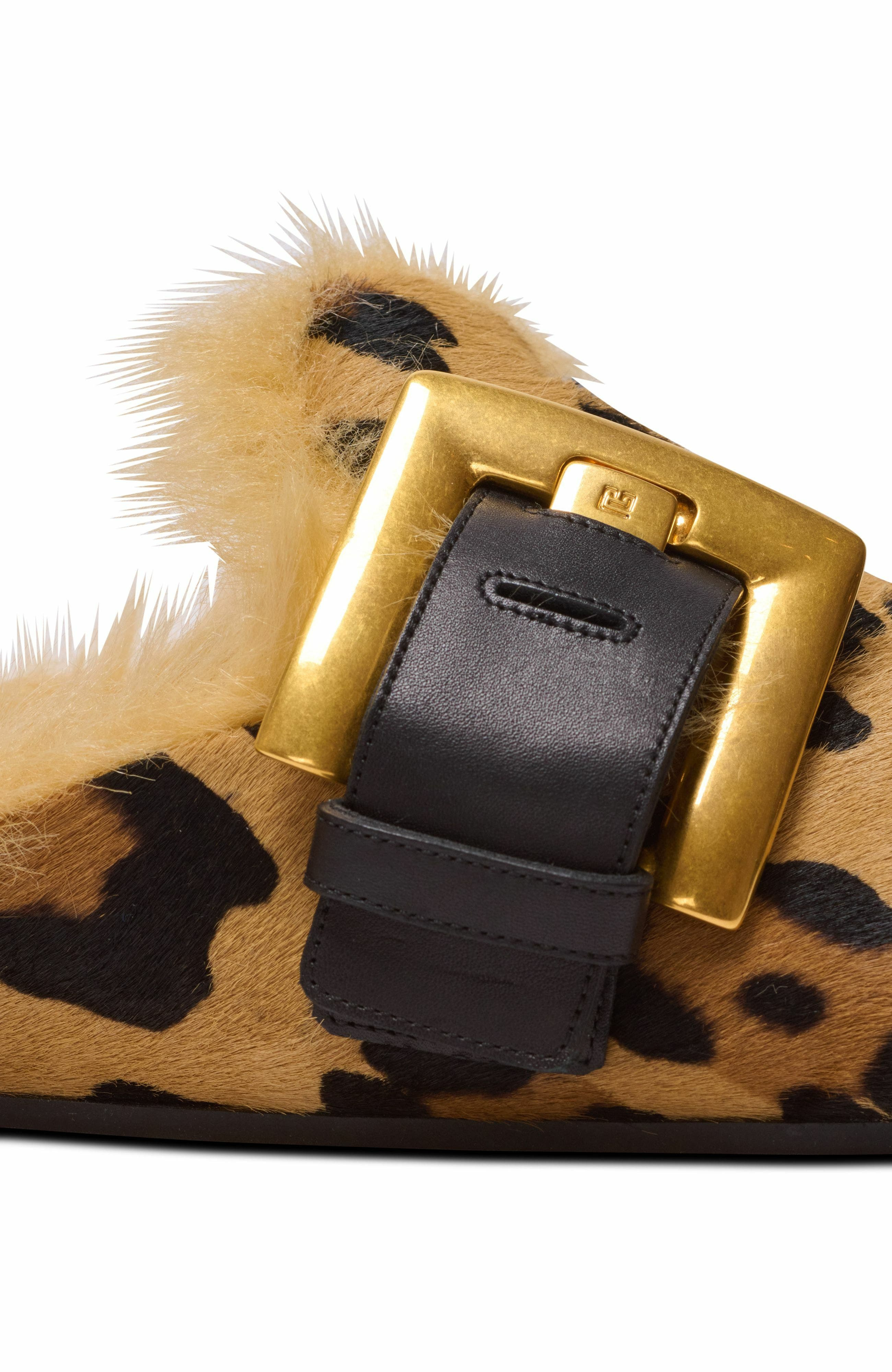 Balmain Anthem Leopard Print Ponyskin Leather And Faux Fur Mules in Brown at Nordstrom - 7