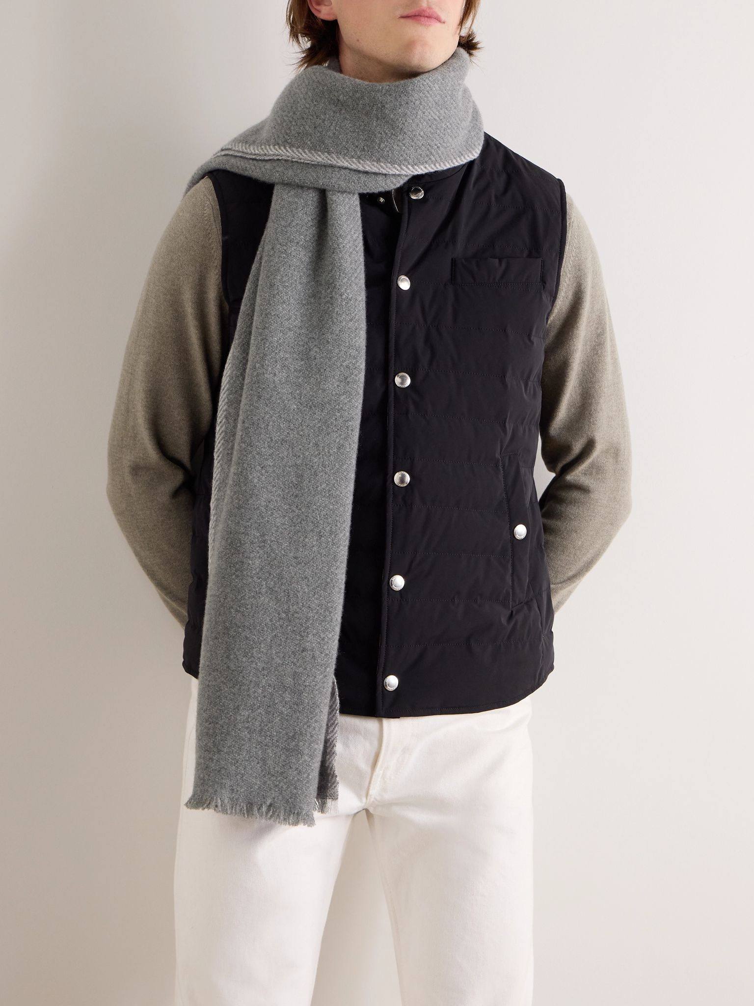 Frayed Cashmere Scarf Gray - 2