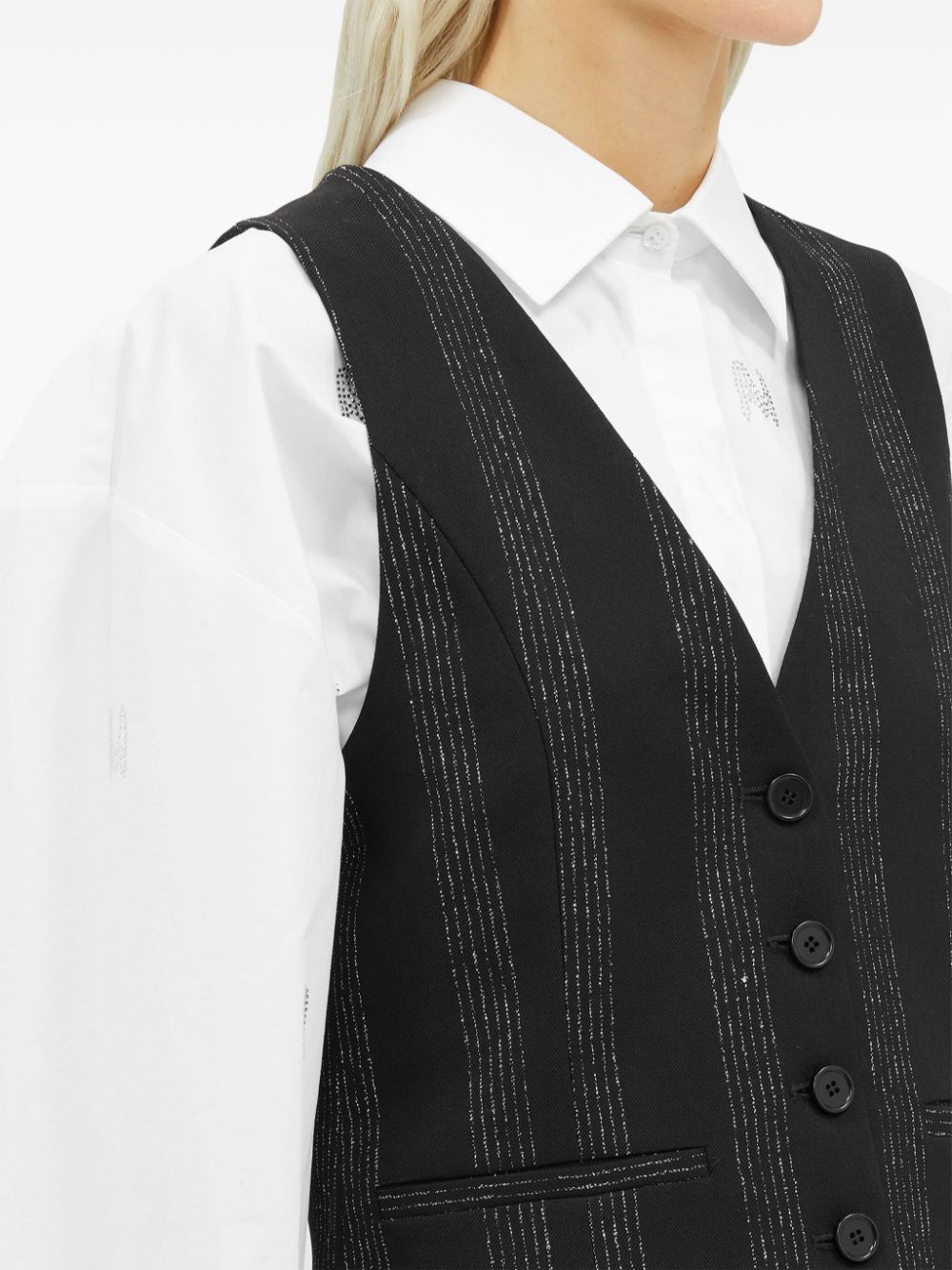 striped single-breasted gilet - 5