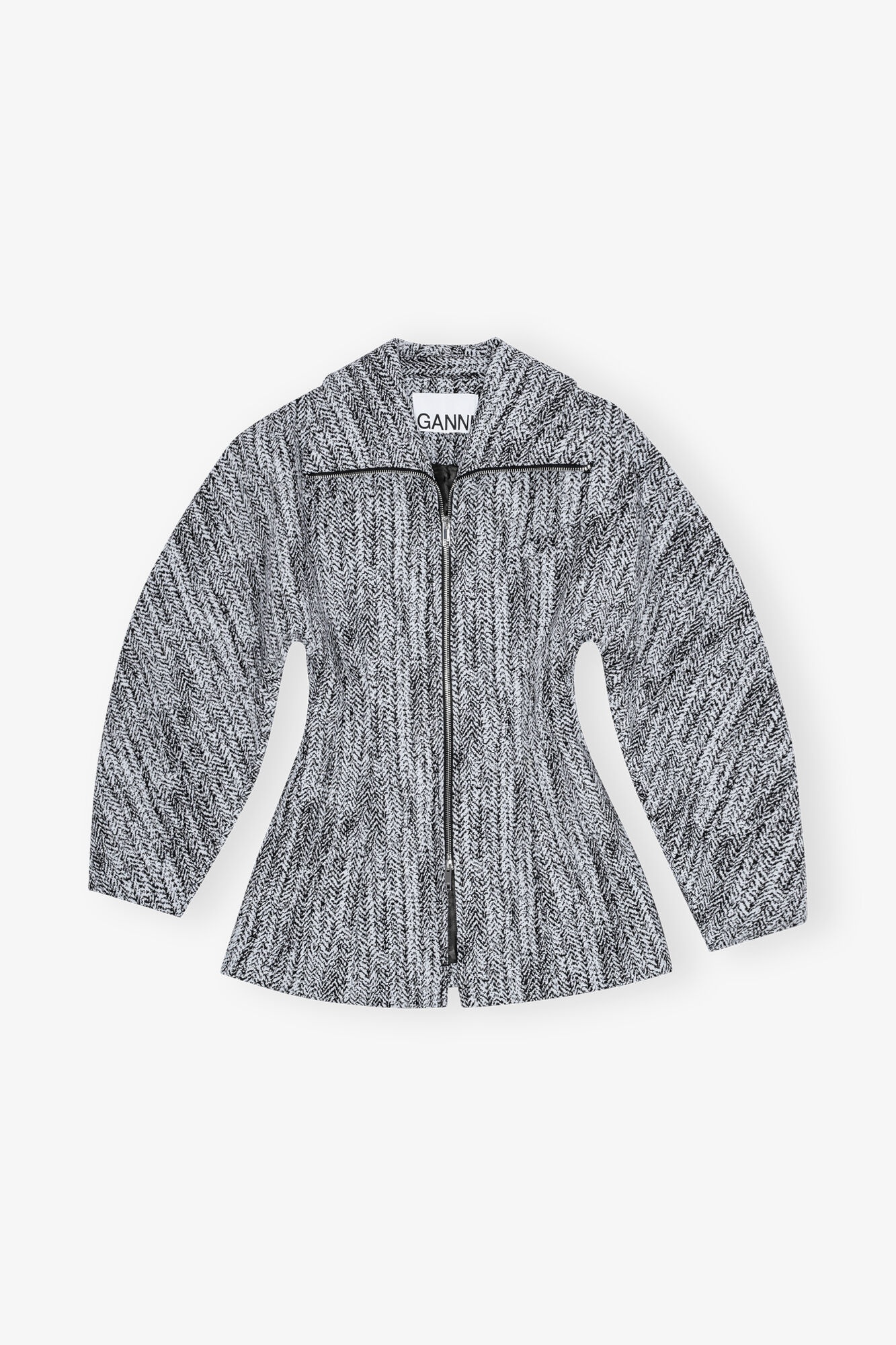 BLUE COTTON TWEED CURVE SLEEVE JACKET - 1