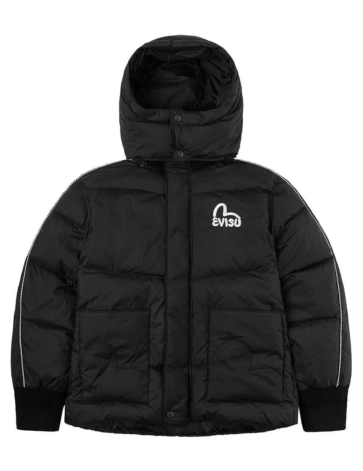 Seagull and Logo Embroidery Fashion Fit Down Jacket with Detachable Hood - 1