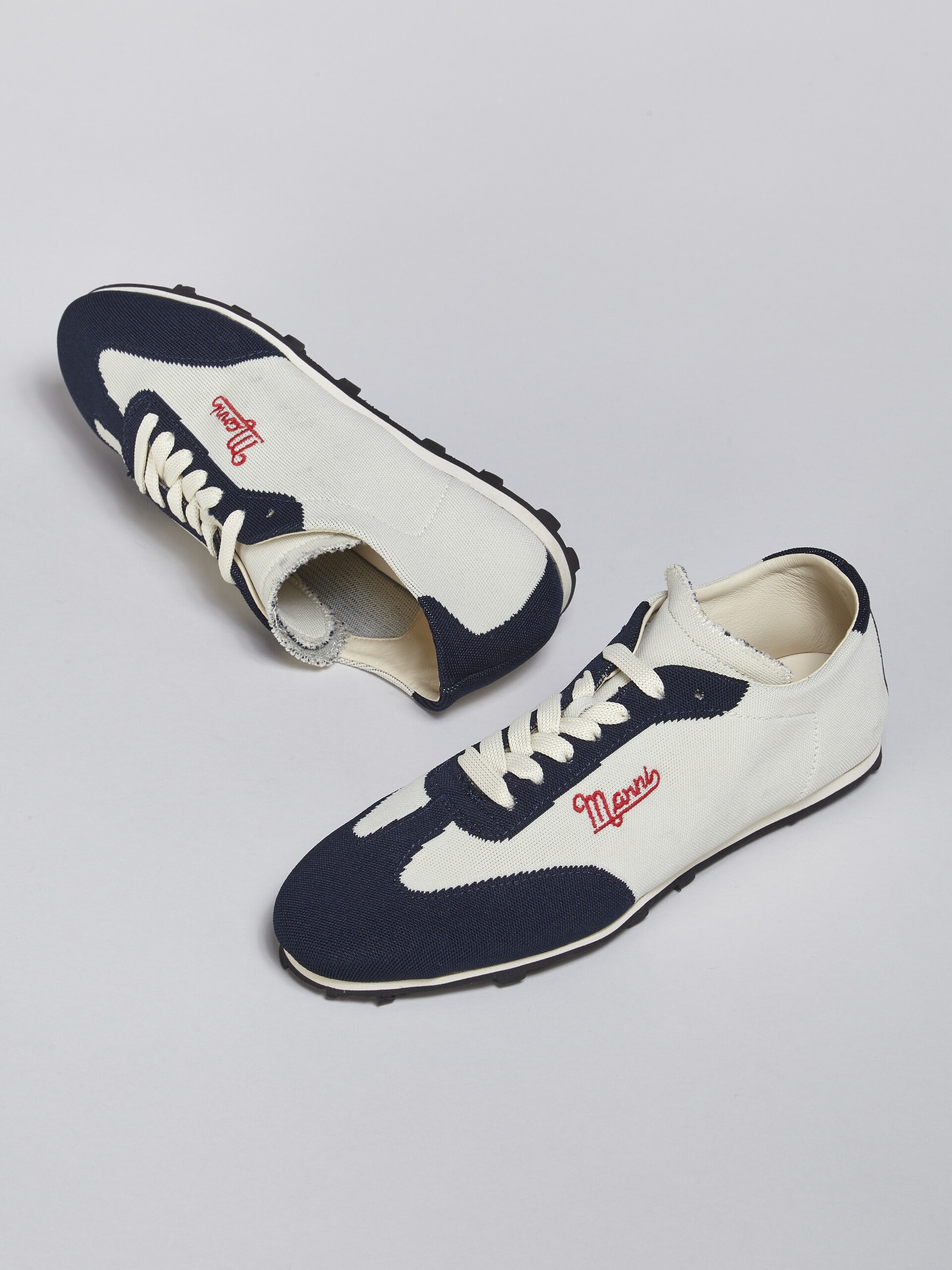 BEIGE AND BLUE STRETCH JACQUARD PEBBLE SNEAKER - 5