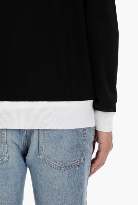 Black and white wool cardigan with small embroidered black Balmain logo - 9