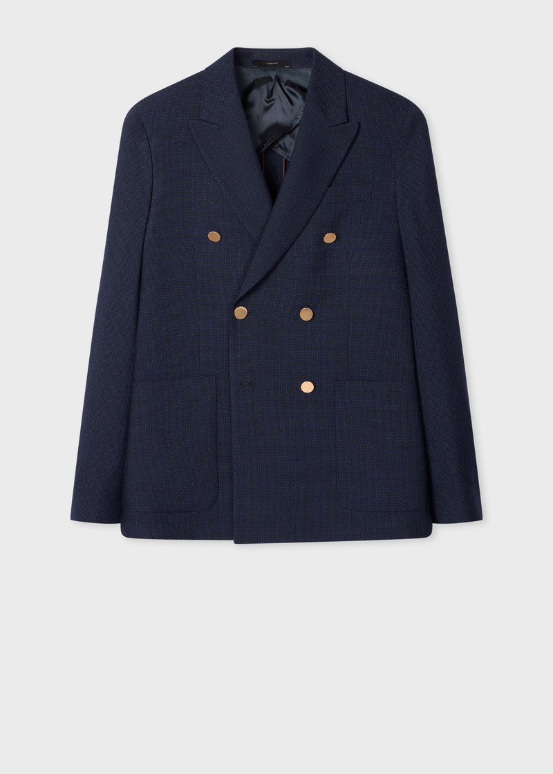 Navy Check Two-Ply Merino Wool Double-Breasted Blazer 1