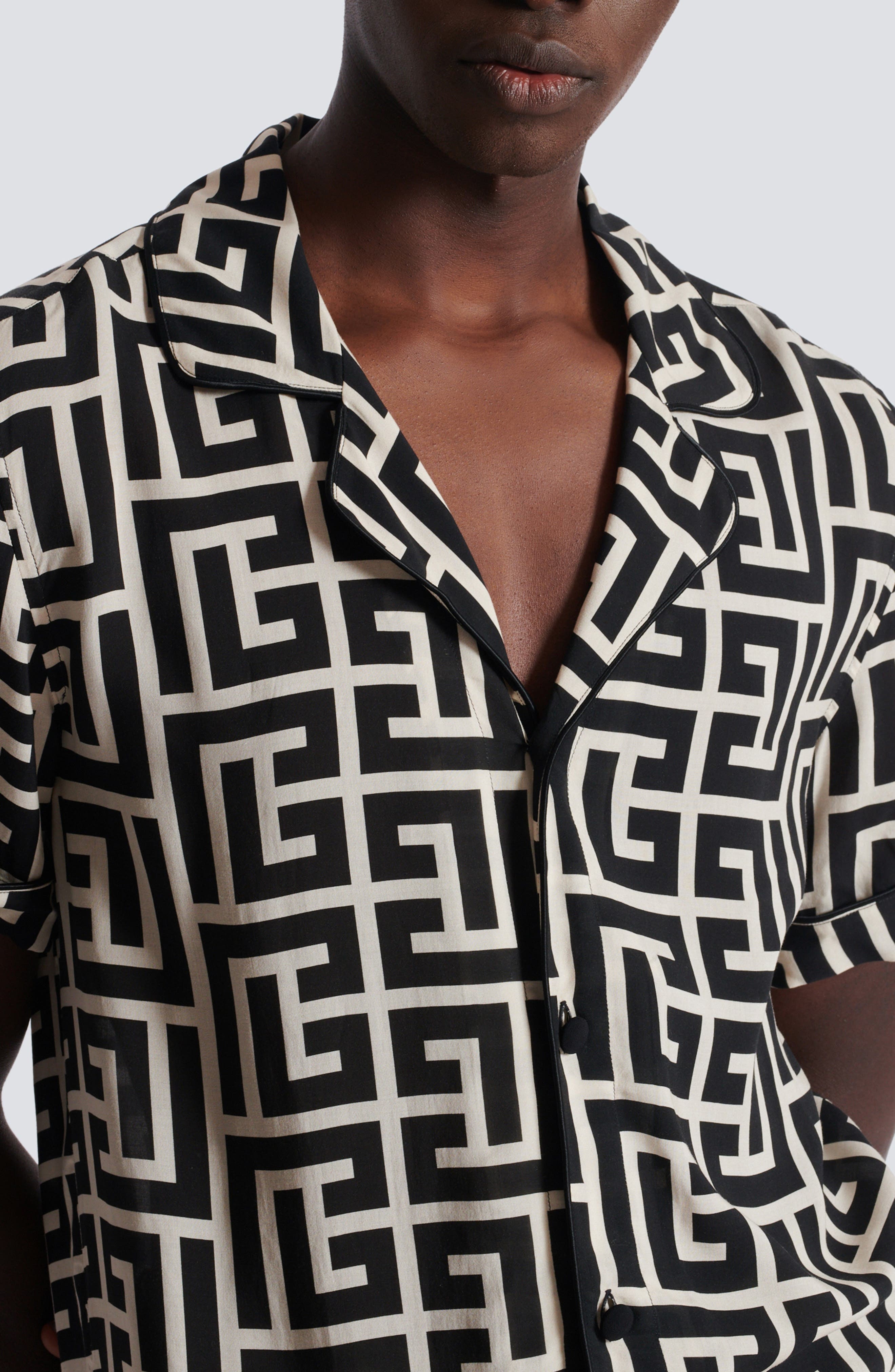 Balmain Macro Monogram Pajama Shirt in Gfe Ivory/Black at Nordstrom - 3