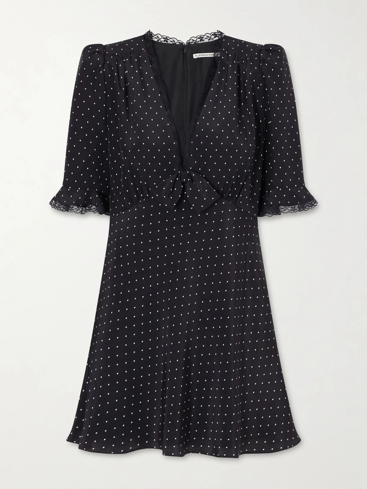 Bow-embellished Polka-dot Silk-satin Mini Dress - 1