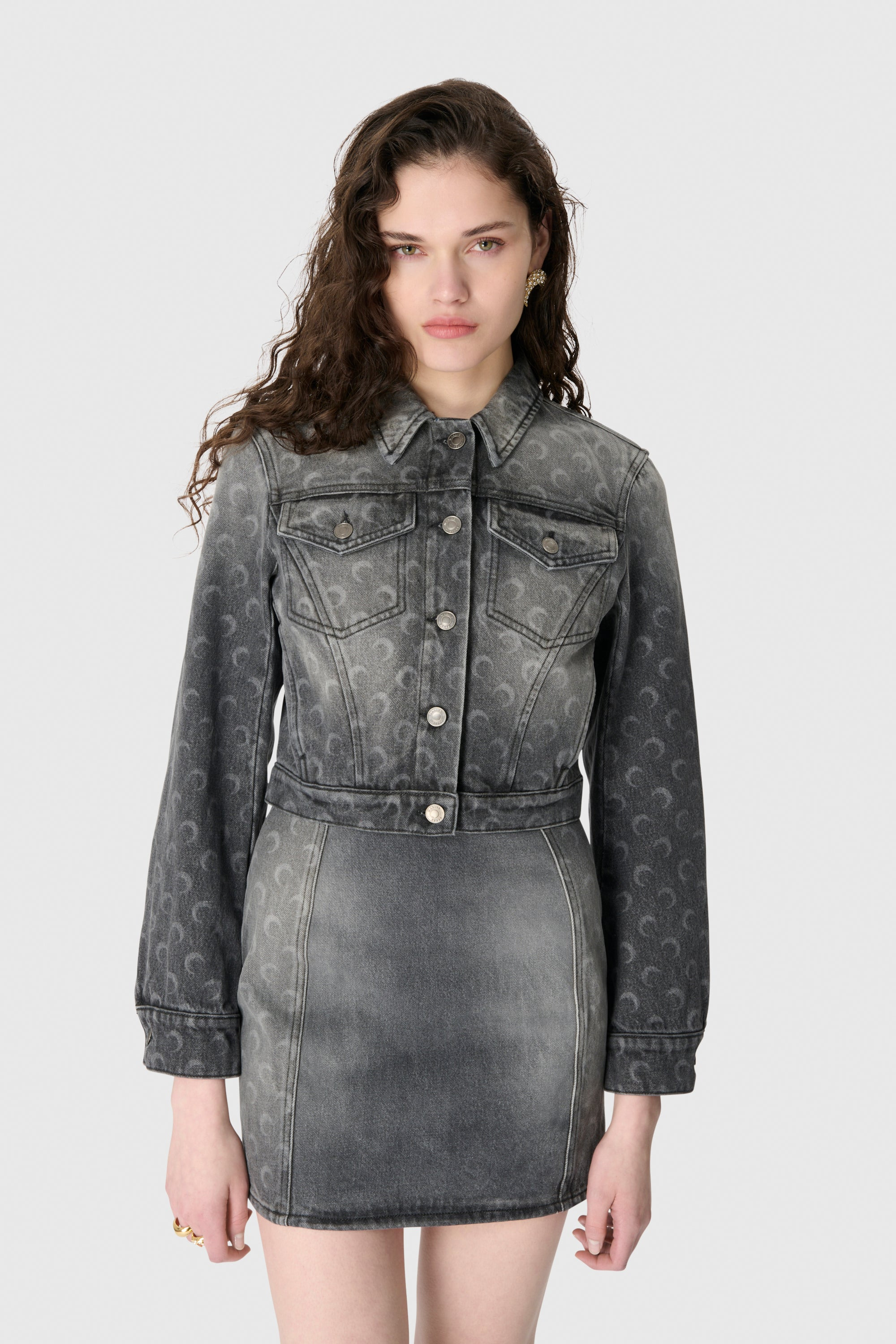 Moon Laser Grey Wash Denim Cropped Jacket - 2