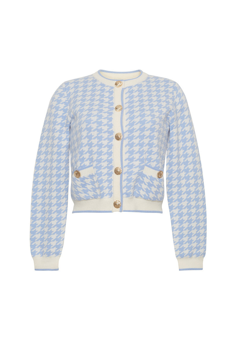 Priscilla Cardigan Luxe Gold Snaps and Contrast Ivory Trims Elevate this Timeless Crewneck Style 1