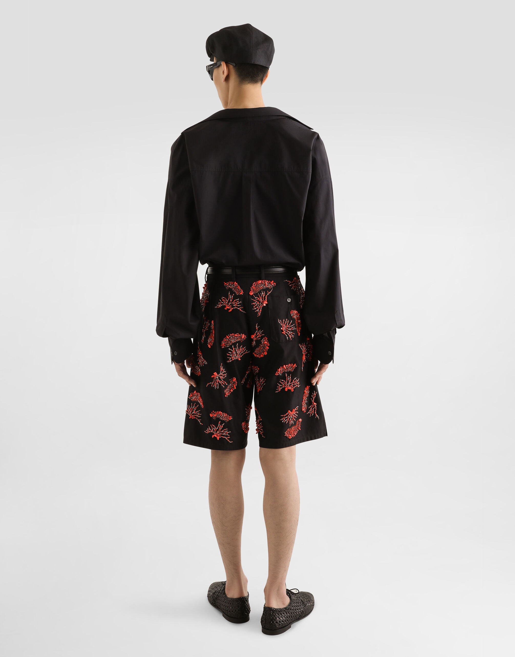 Cotton twill shorts with coral embroidery - 3