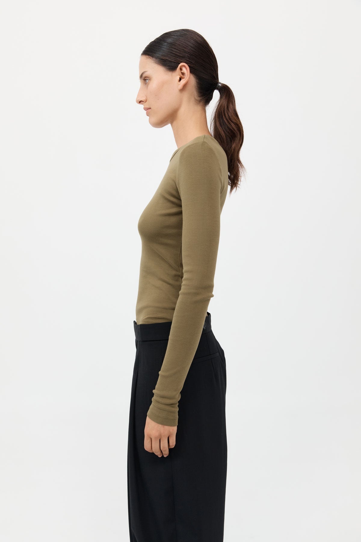 Organic Cotton Long Sleeve Top - Olive - 4