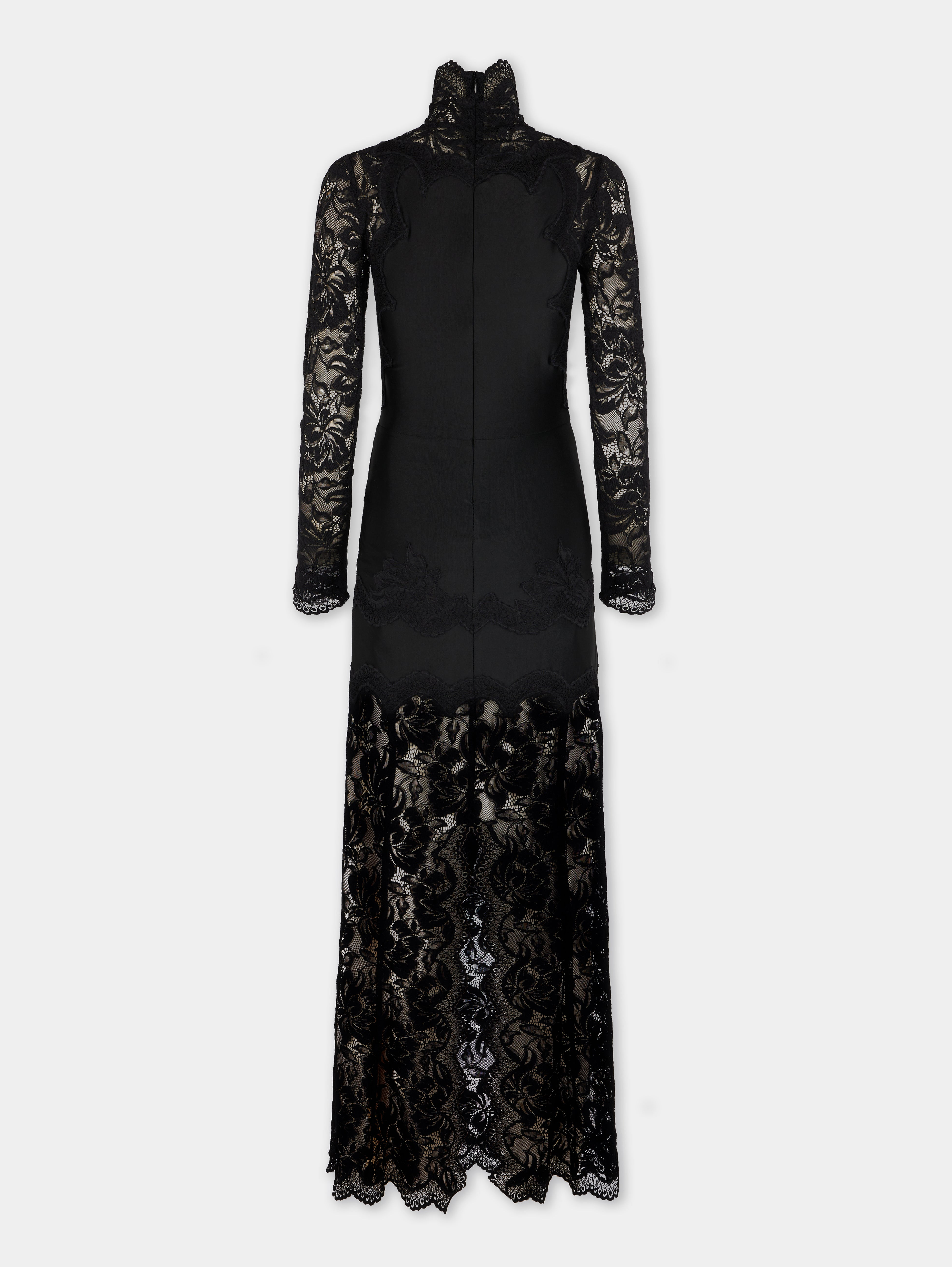 BLACK LONG DRESS IN LACE AND JERSEY - 9