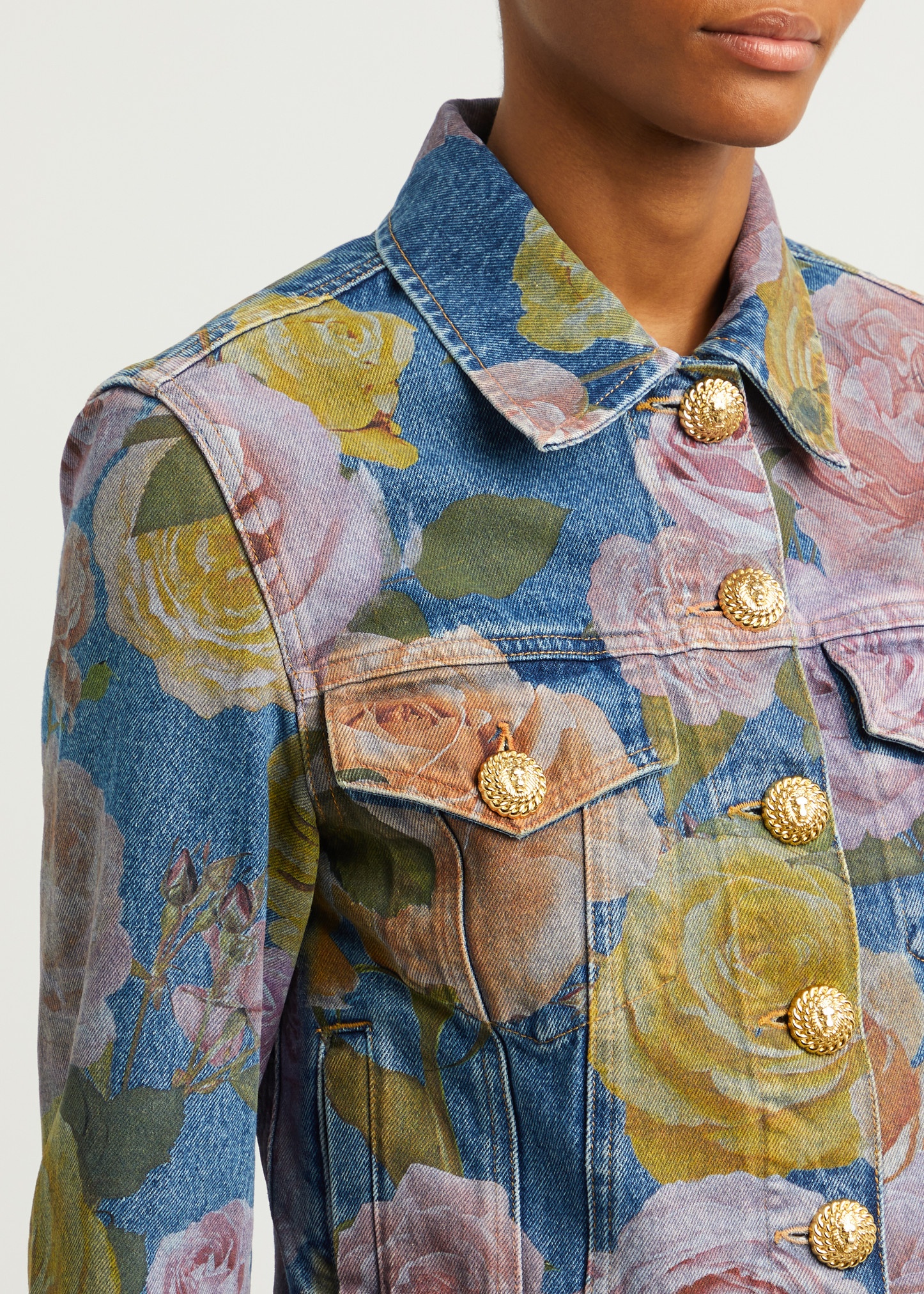 Balmain Floral-print denim jacket harveynichols REVERSIBLE