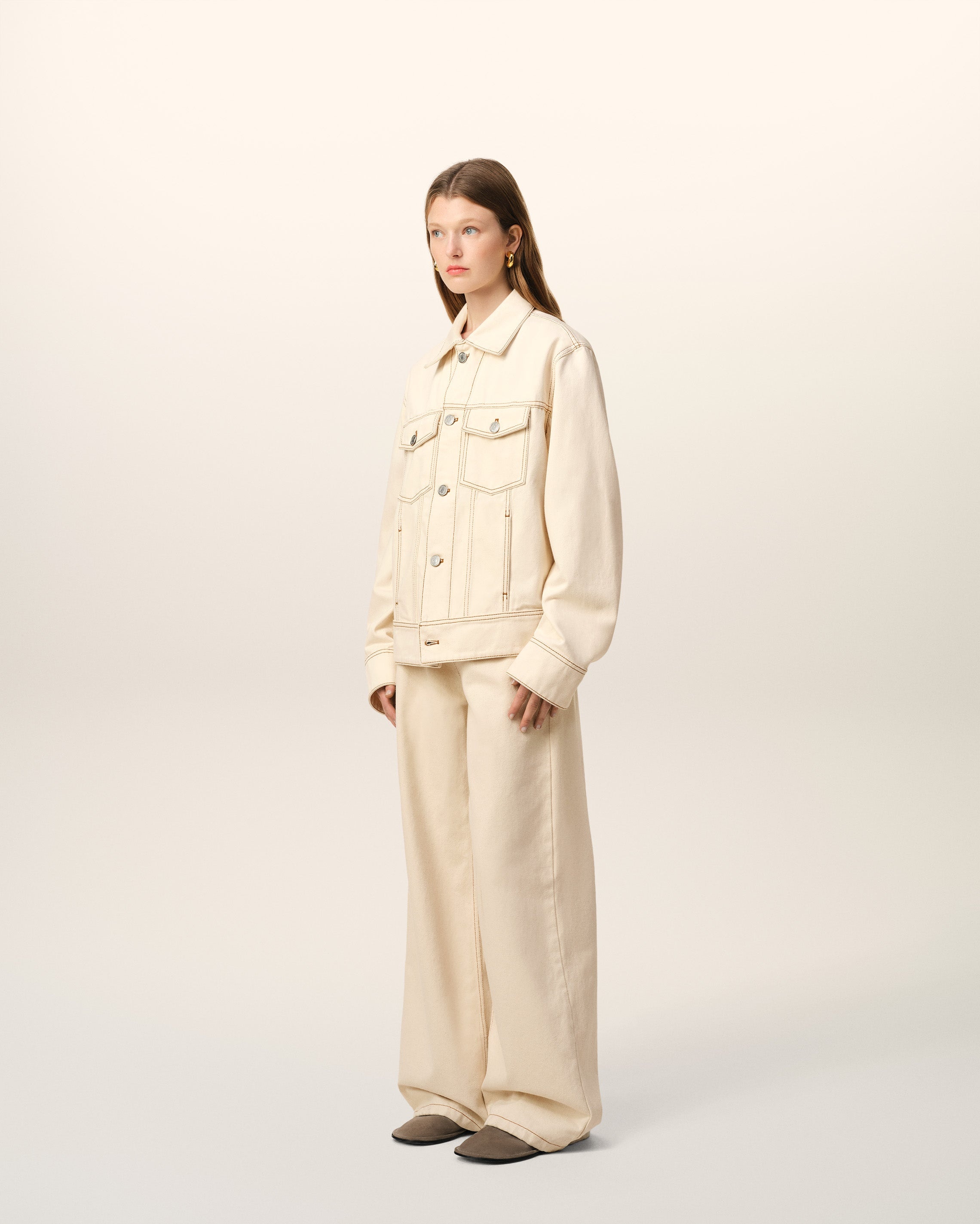 BEIGE COTTON AMI PARIS TRUCKER JACKET - 6