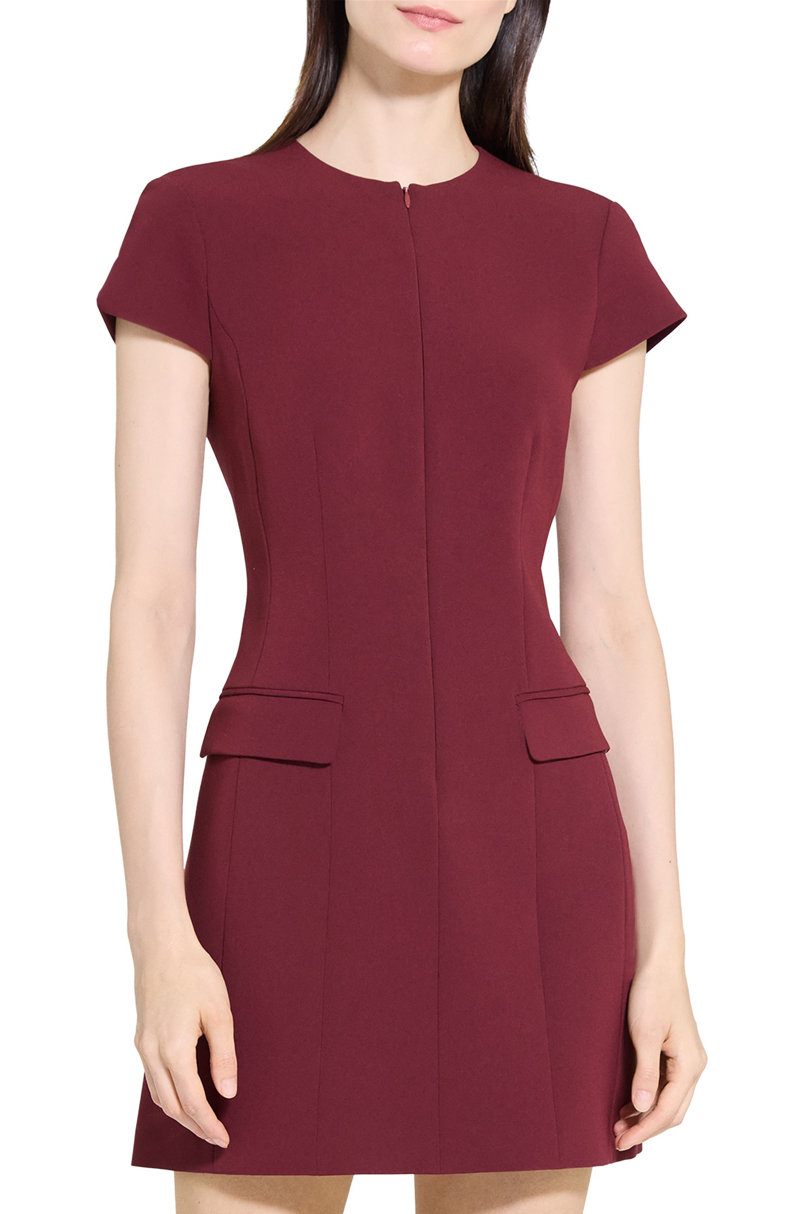 Theory Short Sleeve Front Zip Minidress in Grenache - 8