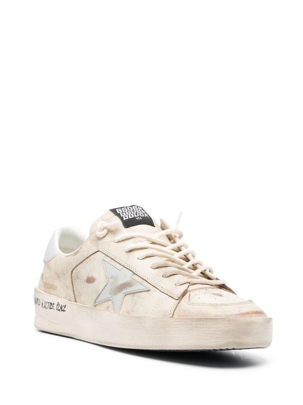 distressed-effect leather low-top sneakers - 2