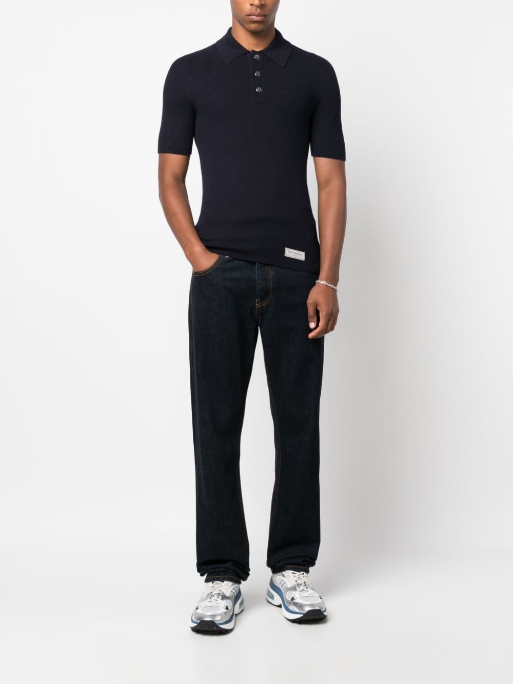 logo-patch wool polo shirt - 2