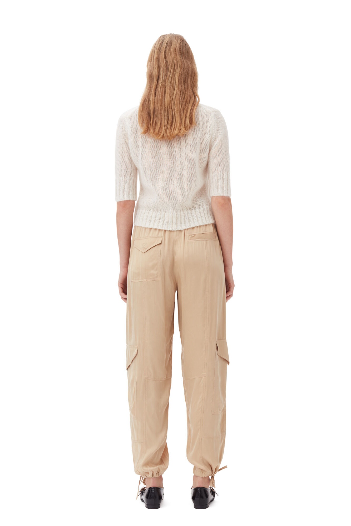 BEIGE WASHED SATIN POCKET PANTS - 4