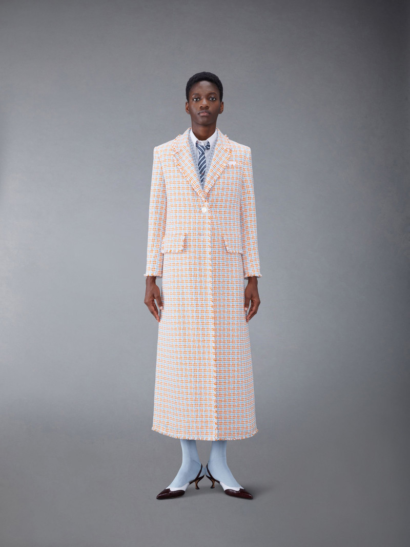 Check Summer Tweed Fray Wide Lapel Coat 1