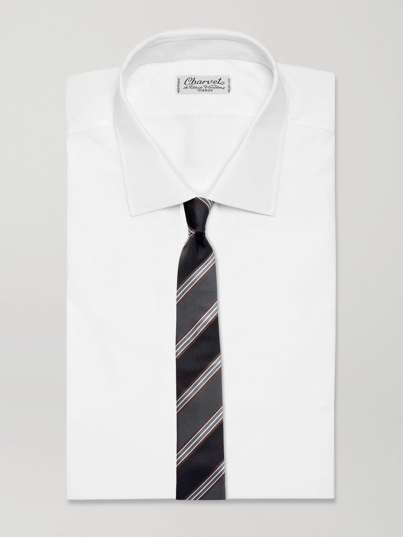 LARDINI 4cm Striped Silk-Gabardine Tie Black outlook
