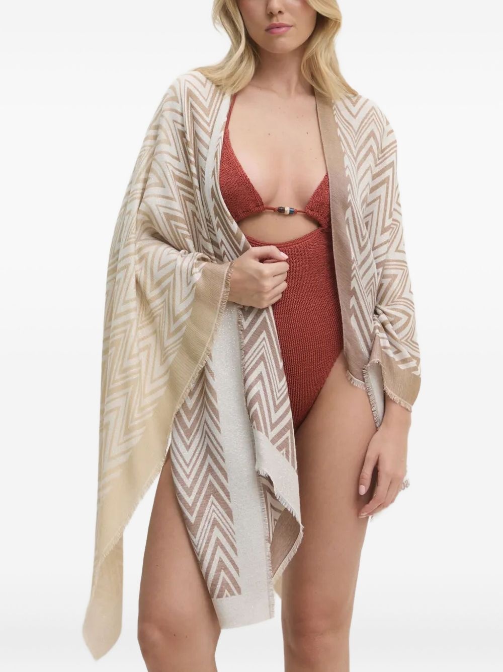 zigzag-pattern fringed poncho - 2