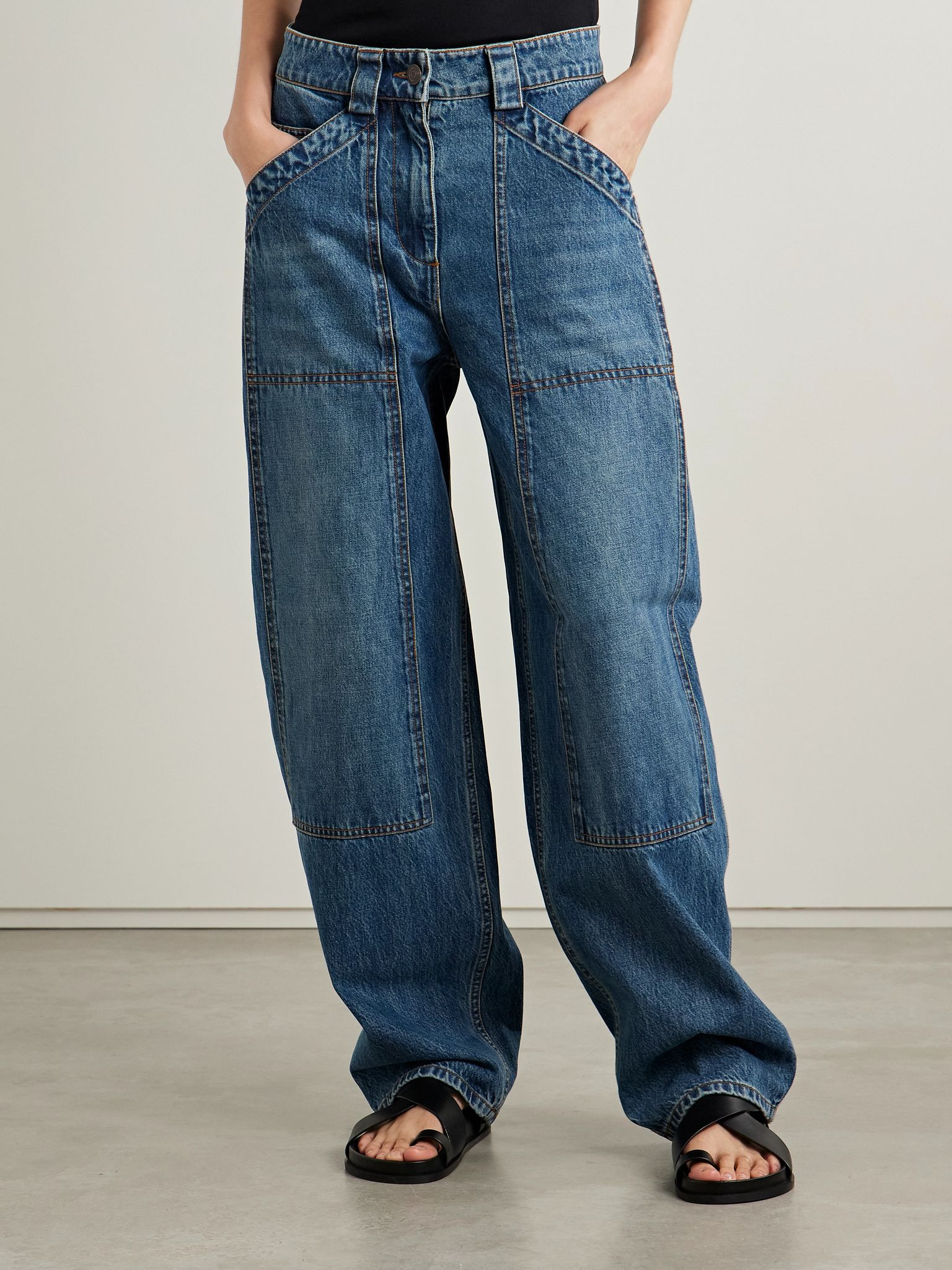 Paneled high-rise barrel-leg jeans Indigo - 3