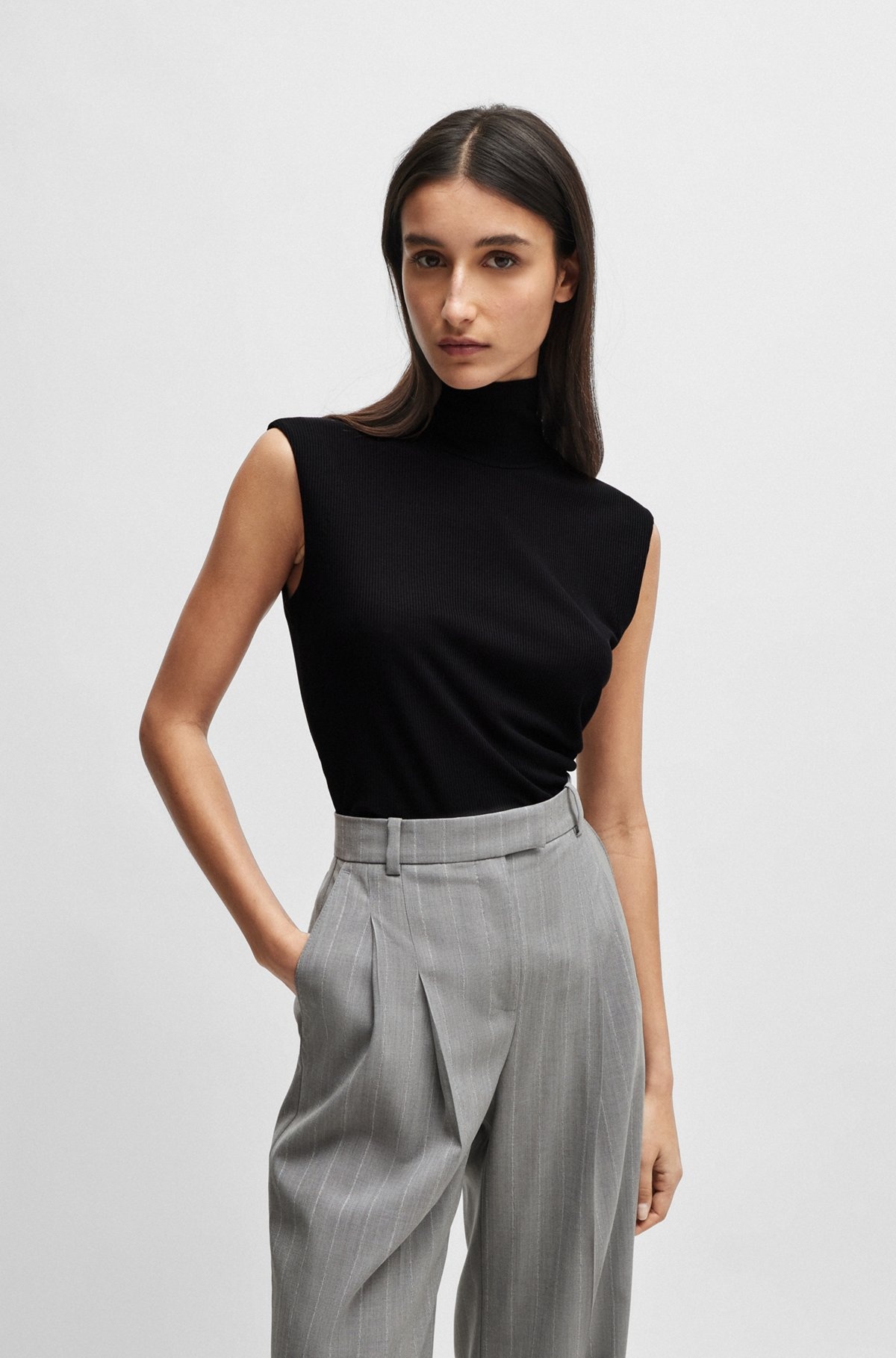 NAOMI X BOSS RIBBED SLEEVELESS ROLLNECK TOP - 2